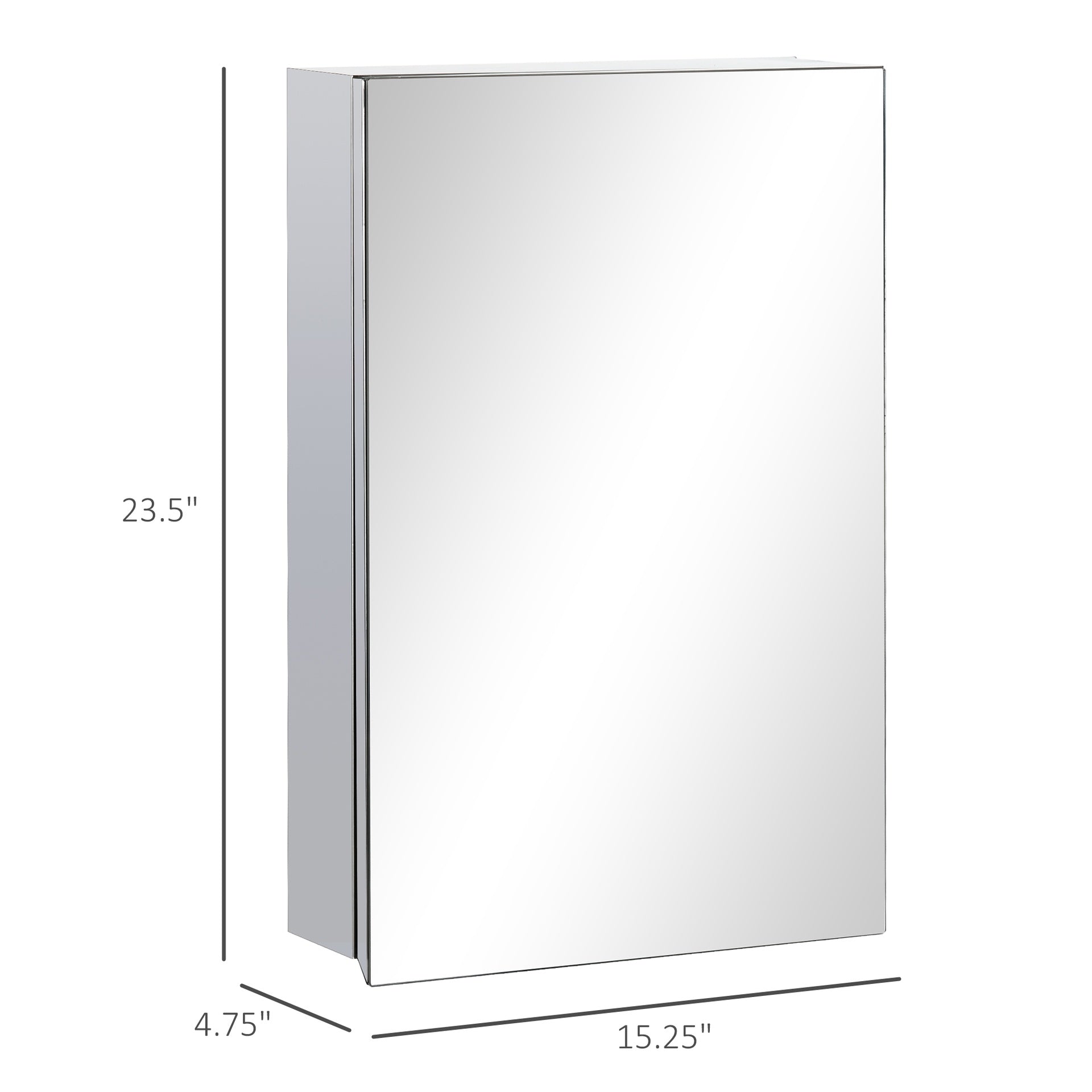 kleankin Wall Mounted Bathroom Medicine Cabinet Mirrored Cabinet with Hinged Door 3-Tier Storage Shelves Silver