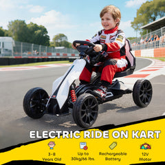 Aosom 12V Electric Go Kart for Kids w/ Adjustable Speed, White