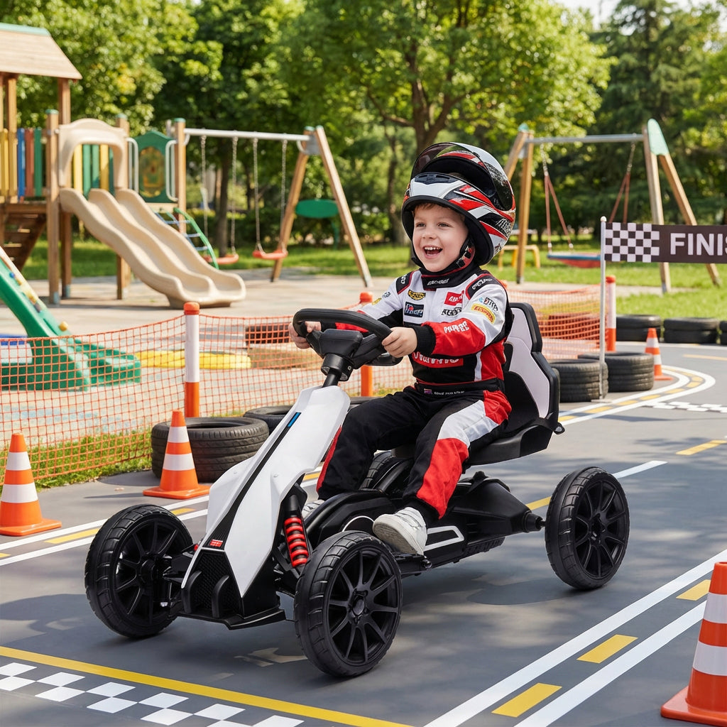 Aosom 12V Electric Go Kart for Kids w/ Adjustable Speed, White
