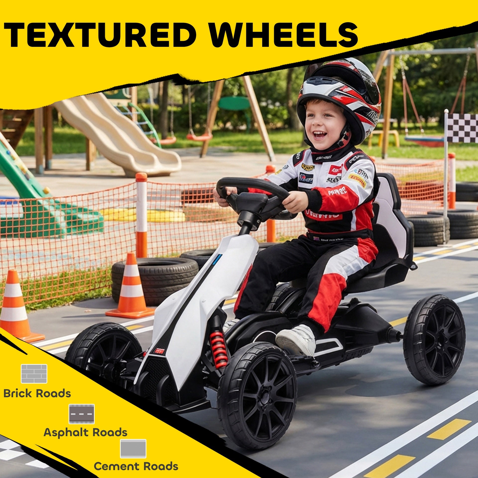 Aosom 12V Electric Go Kart for Kids w/ Adjustable Speed, White