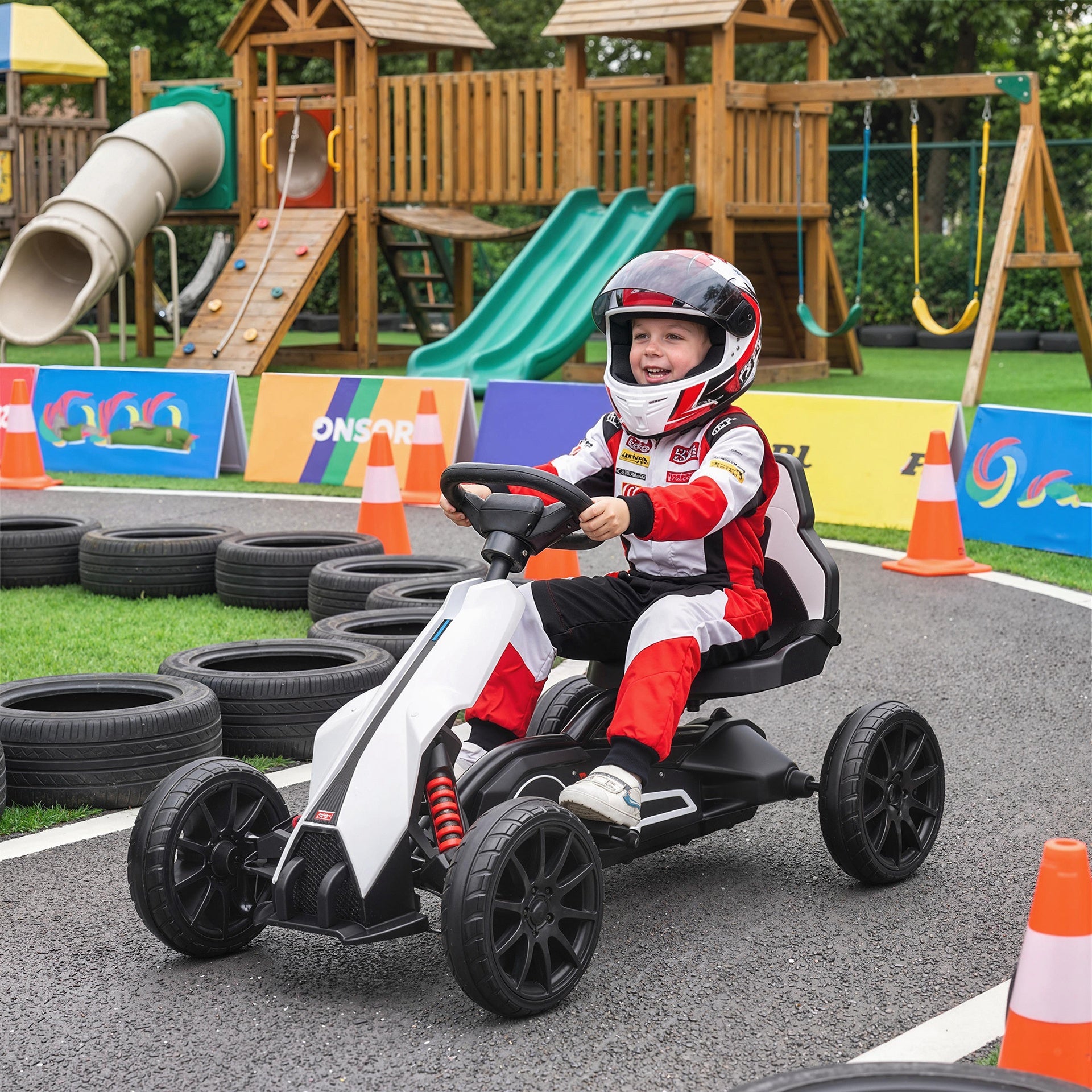 Aosom 12V Electric Go Kart for Kids w/ Adjustable Speed, White