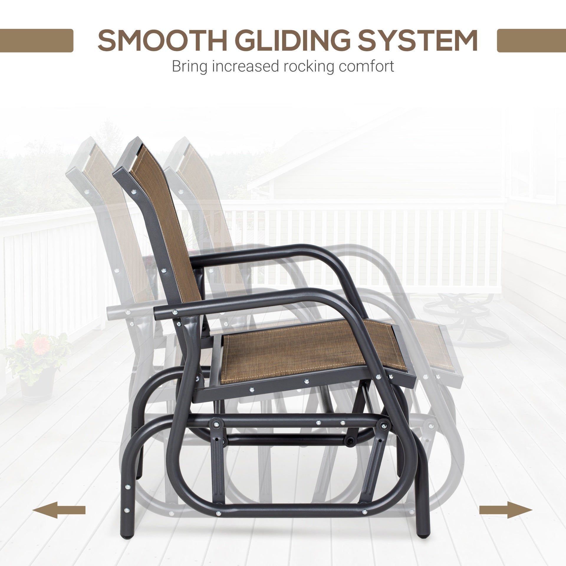 Outsunny Outdoor Glider Chair, Steel Swing Chai with Curved Armrests for Porch, Garden, Poolside, Balcony, Brown