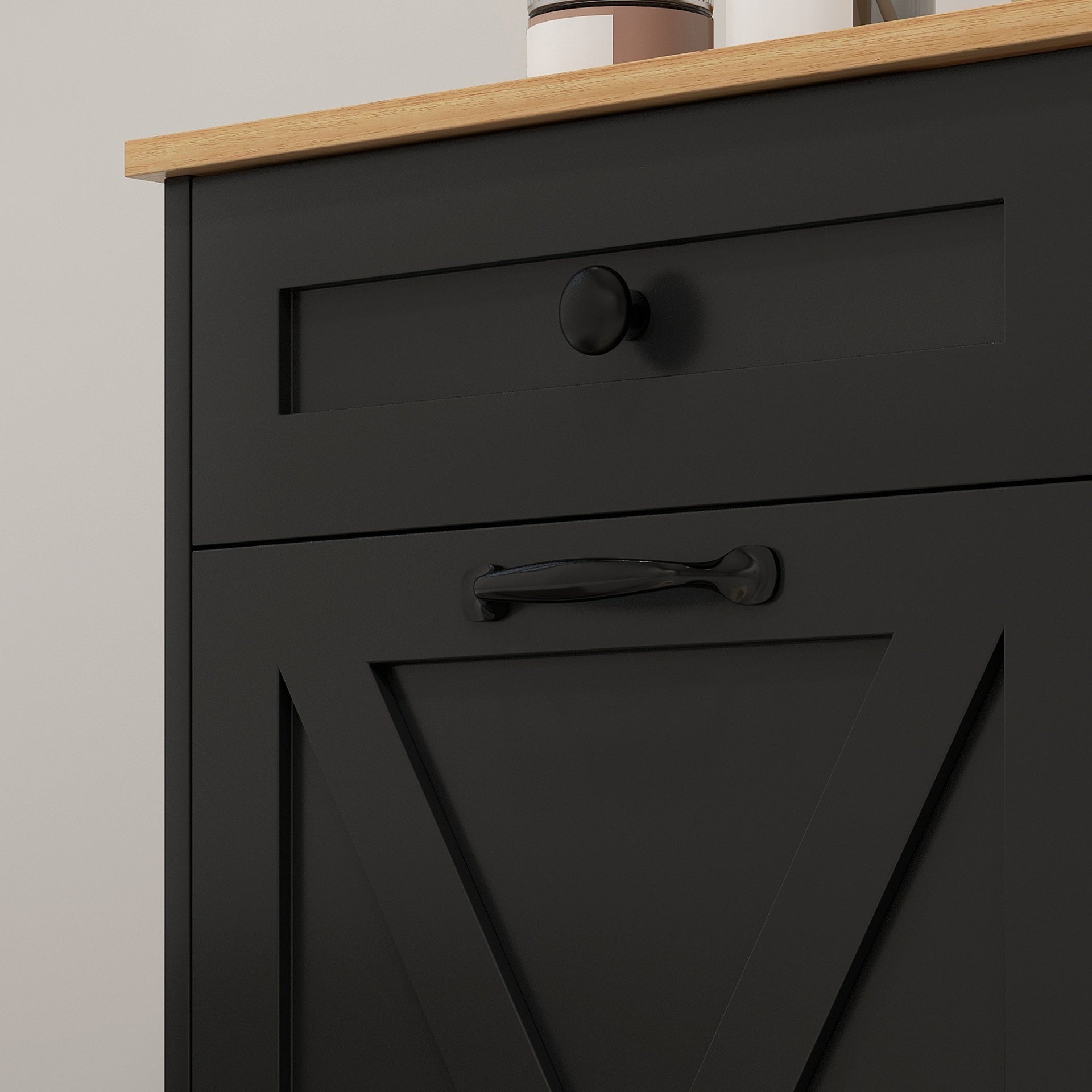 HOMCOM Tilt Out Laundry Hamper Cabinet, Bathroom Storage Cabinet with 2 Removable Baskets and 2 Drawers, Black