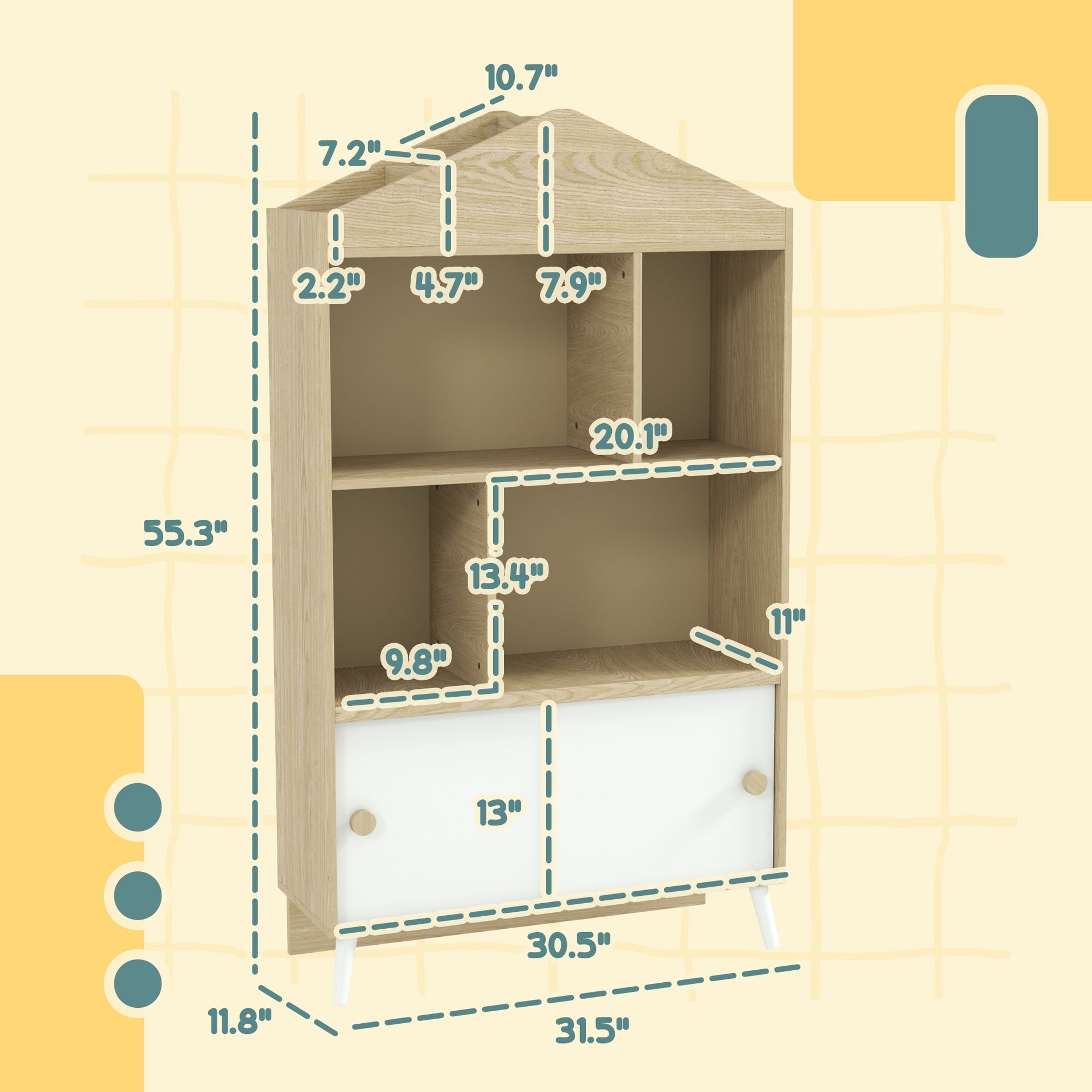 Qaba 4-Cubby Children's Toy Shelf, Kids Bookshelf and Toy Storage for Playroom, Children's Room, Living Room,