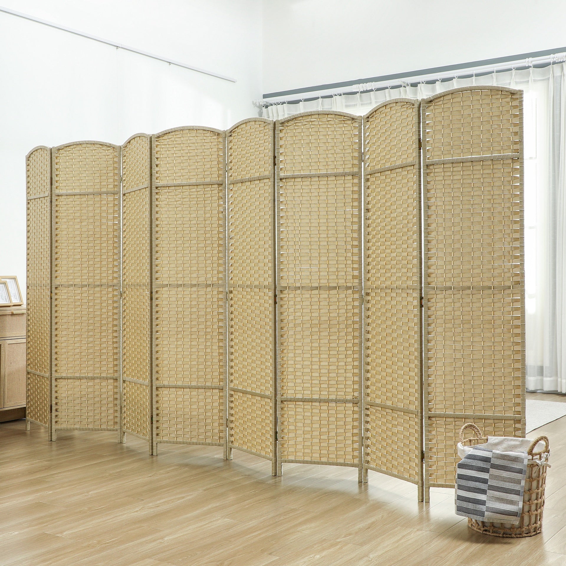 HOMCOM Folding Room Divider Screen 8 Panel 5.6 ' Tall Privacy Screen Freestanding Room Partition for Home Office, Beige