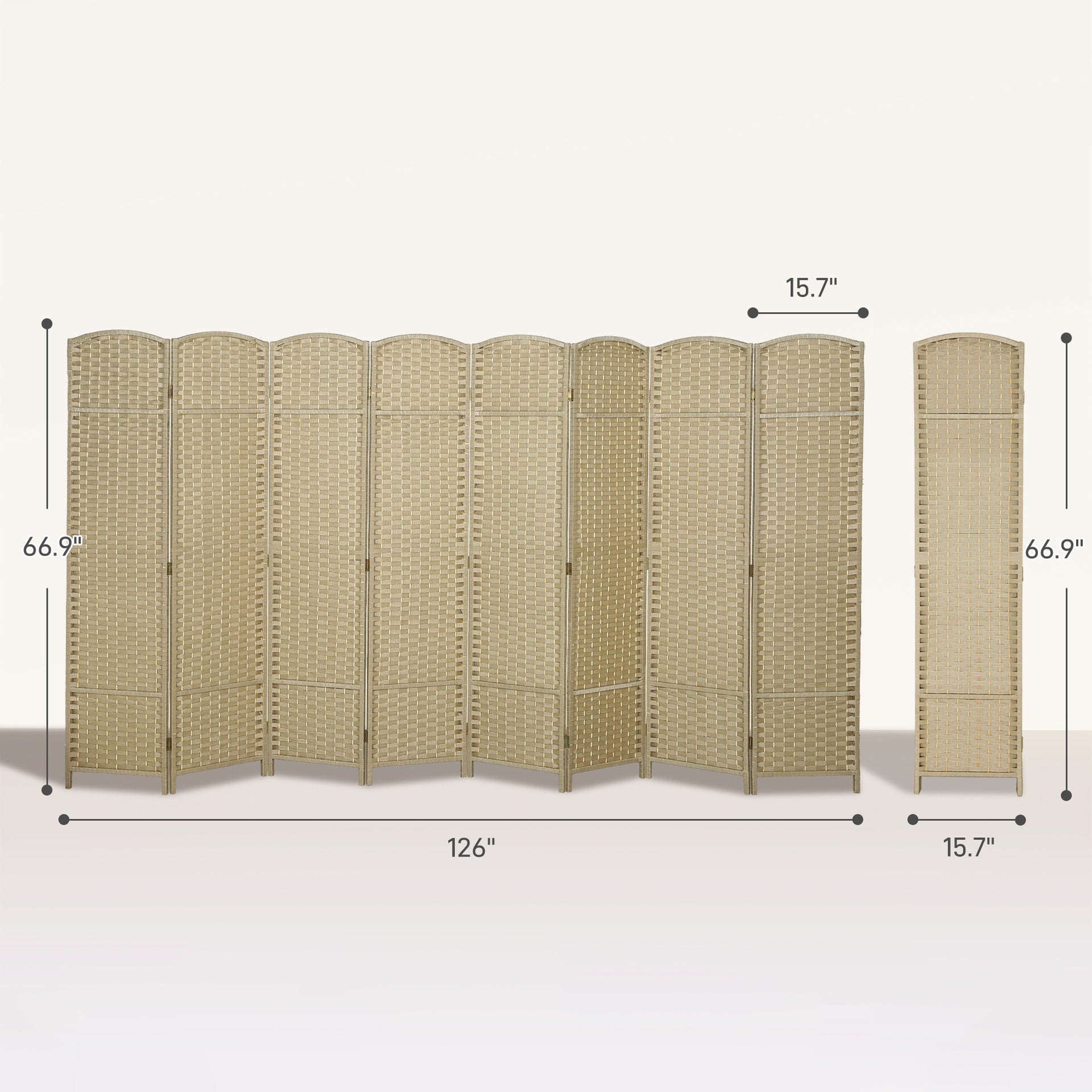 HOMCOM Folding Room Divider Screen 8 Panel 5.6 ' Tall Privacy Screen Freestanding Room Partition for Home Office, Beige