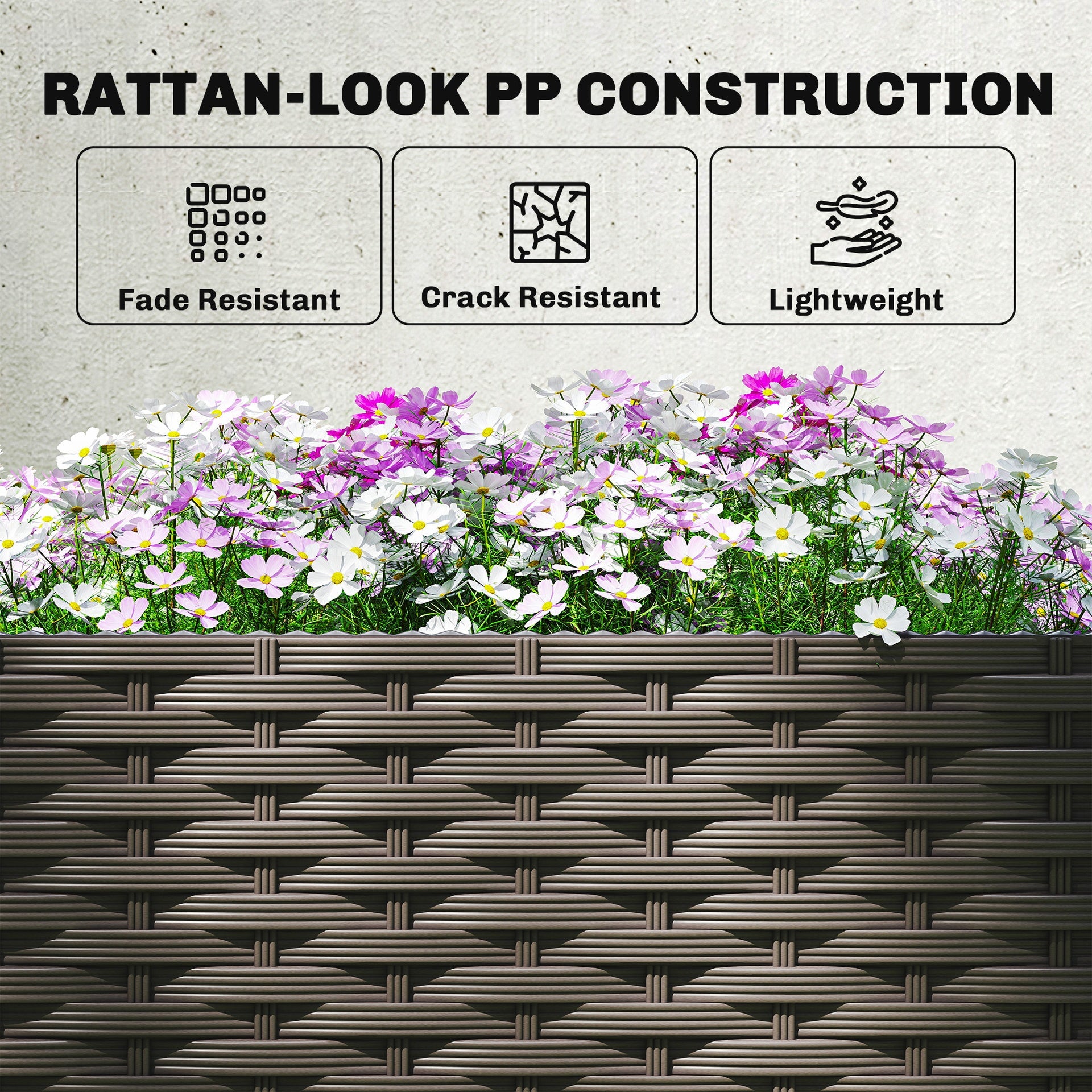 Outsunny 3PCS Plastic Planter Box with Trellis, Self-Watering Raised Garden Bed with Trellis and Automatic Watering Timer Kit