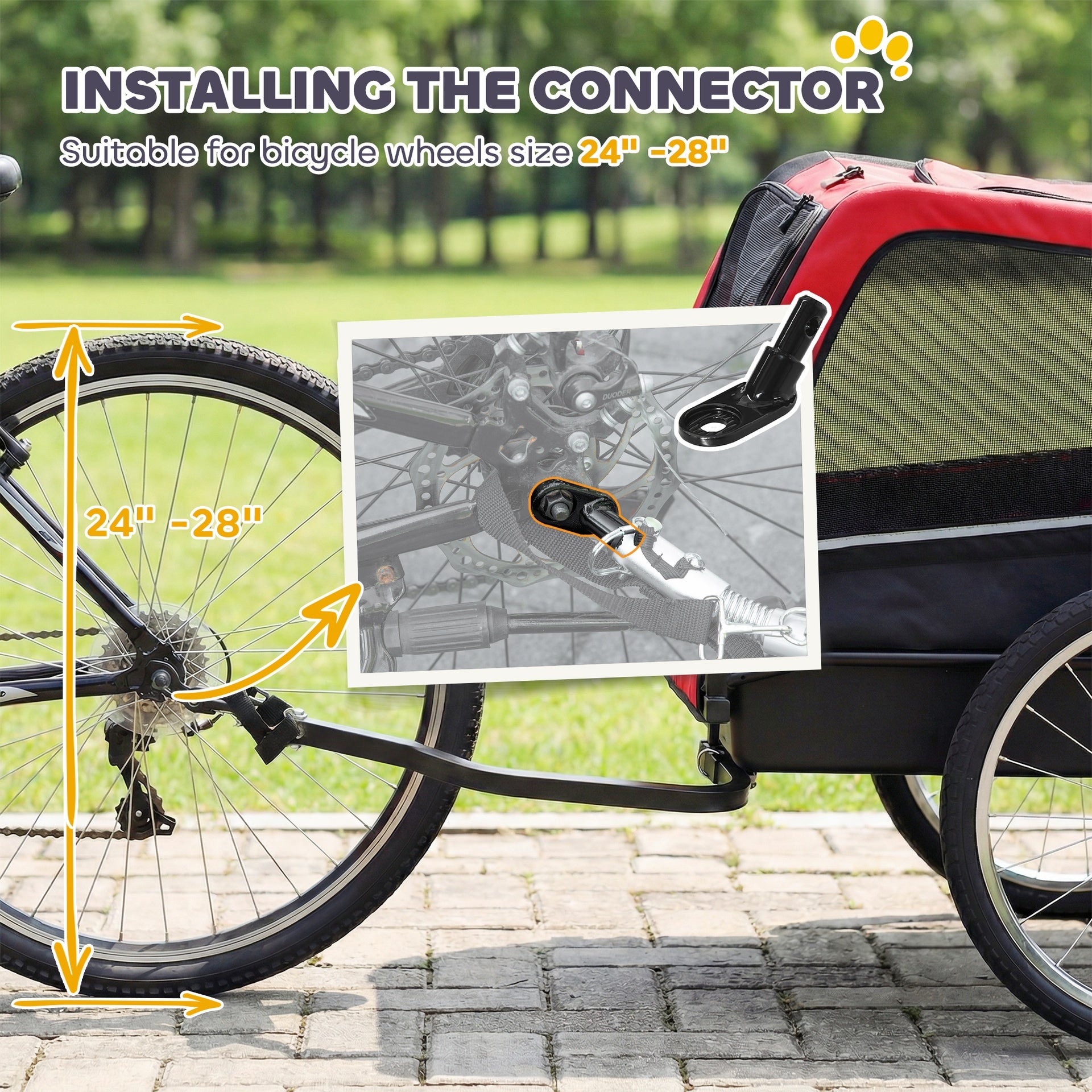 PawHut Dog Bike Trailer, Pet Cart Bicycle Carrier with 20" Air Tires, Quick-Release Wheels, Reflectors, Flag