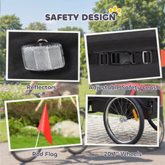 PawHut Dog Bike Trailer, Pet Cart Bicycle Carrier with 20" Air Tires, Quick-Release Wheels, Reflectors, Flag