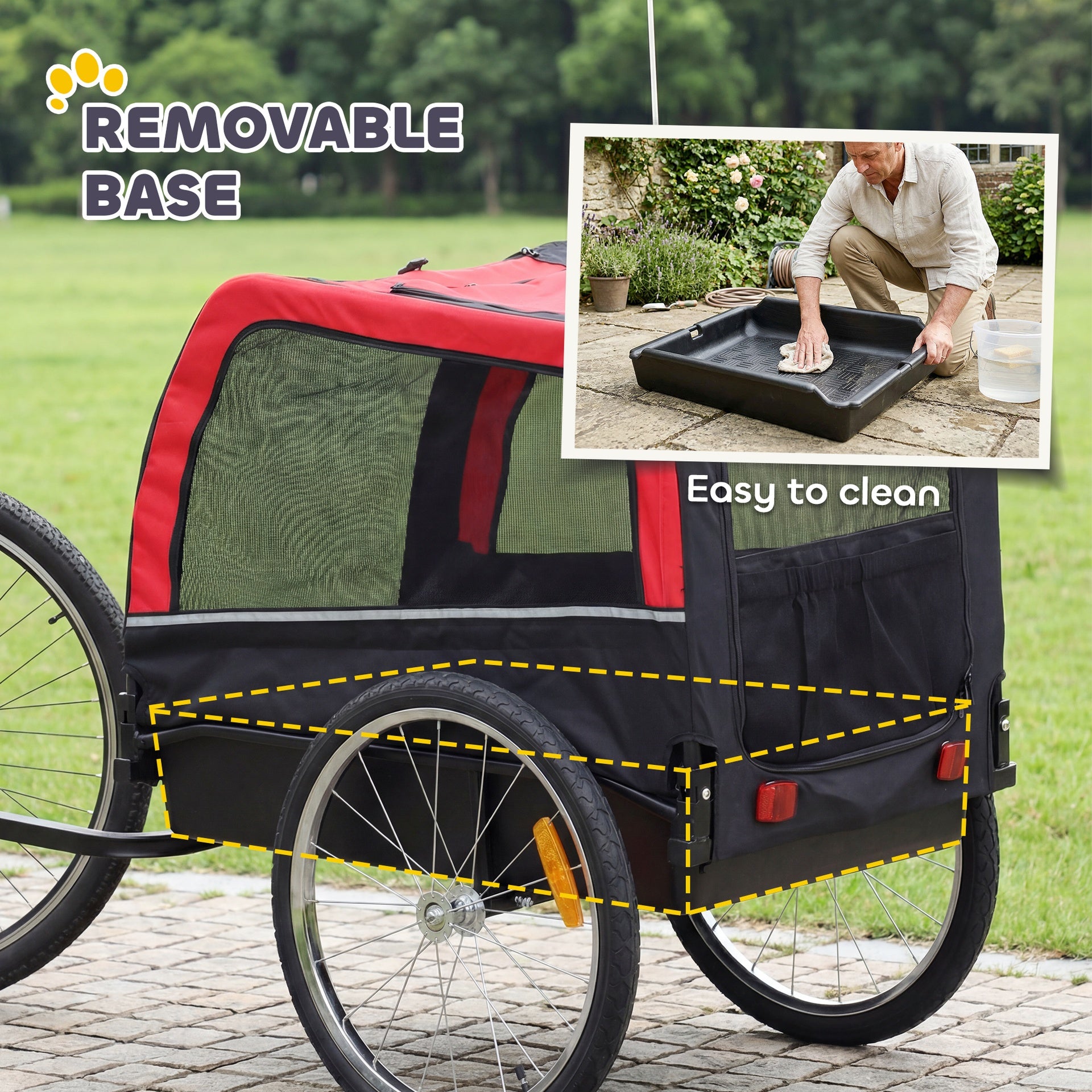PawHut Dog Bike Trailer, Pet Cart Bicycle Carrier with 20" Air Tires, Quick-Release Wheels, Reflectors, Flag