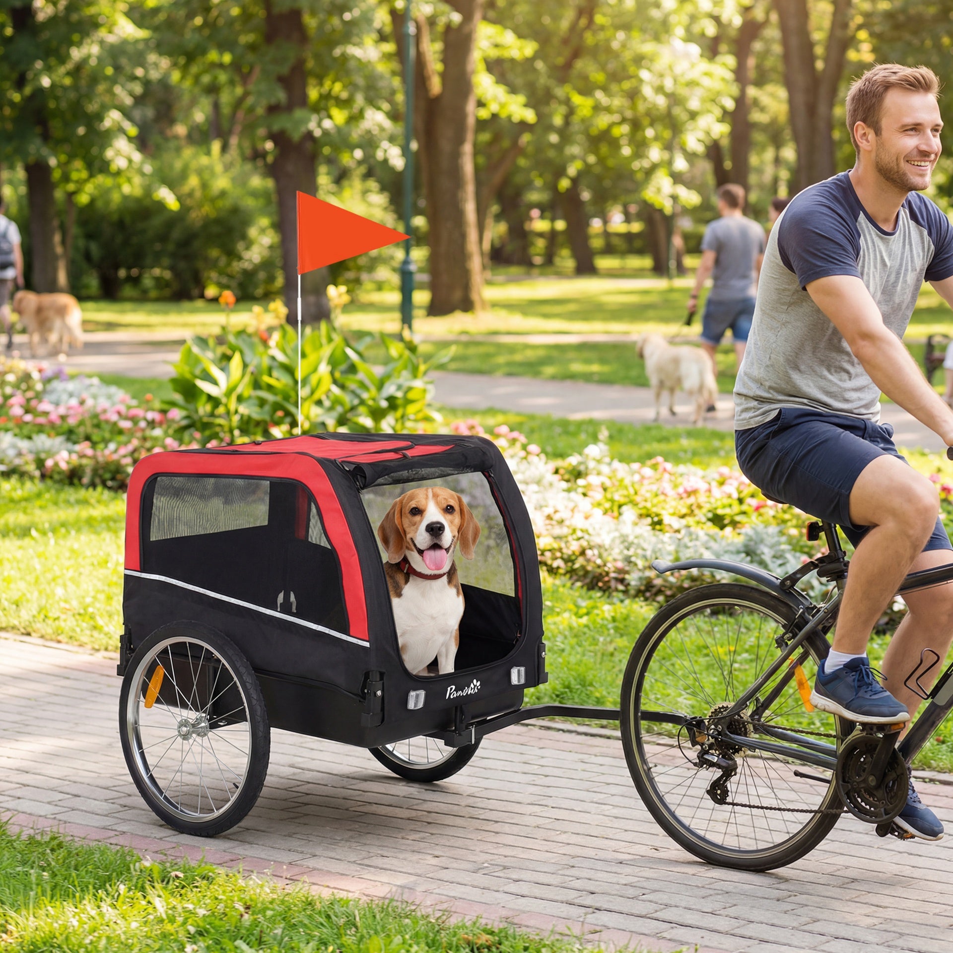 PawHut Dog Bike Trailer, Pet Cart Bicycle Carrier with 20" Air Tires, Quick-Release Wheels, Reflectors, Flag
