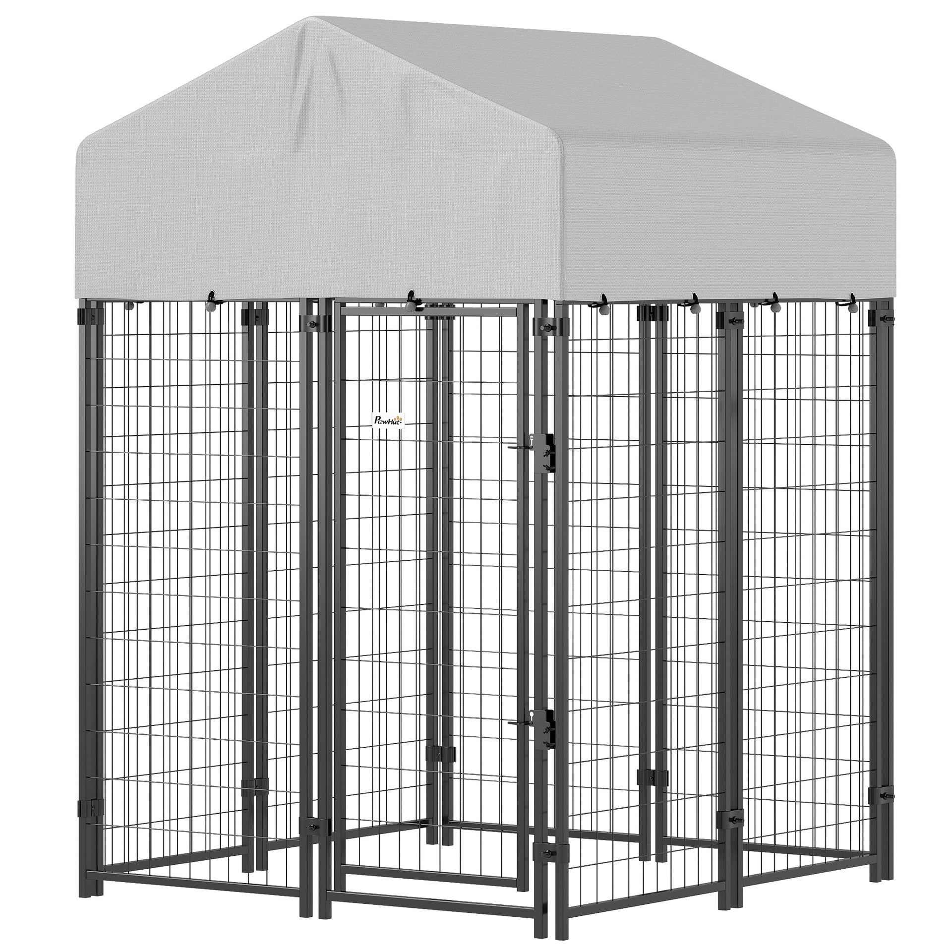 PawHut Outdoor Dog Kennel with Roof, 4' x 4' x 6' Heavy Duty Welded Wire Dog Playpen Enclosure with Escape-proof Lock