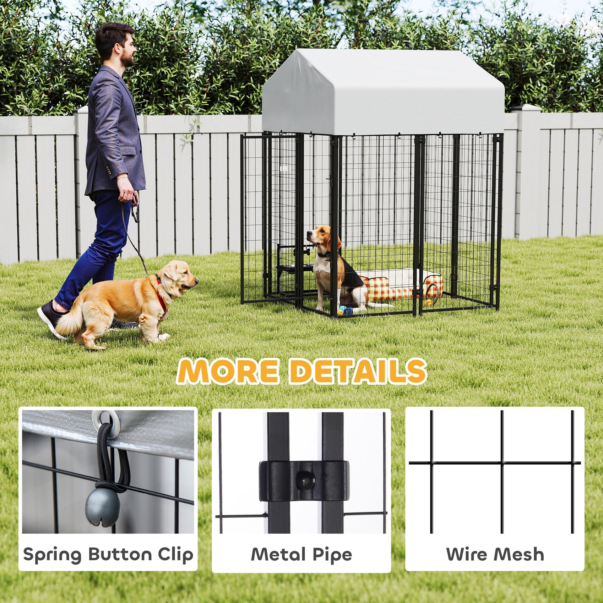 PawHut Outdoor Dog Kennel with Roof, 4' x 4' x 6' Heavy Duty Welded Wire Dog Playpen Enclosure with Escape-proof Lock