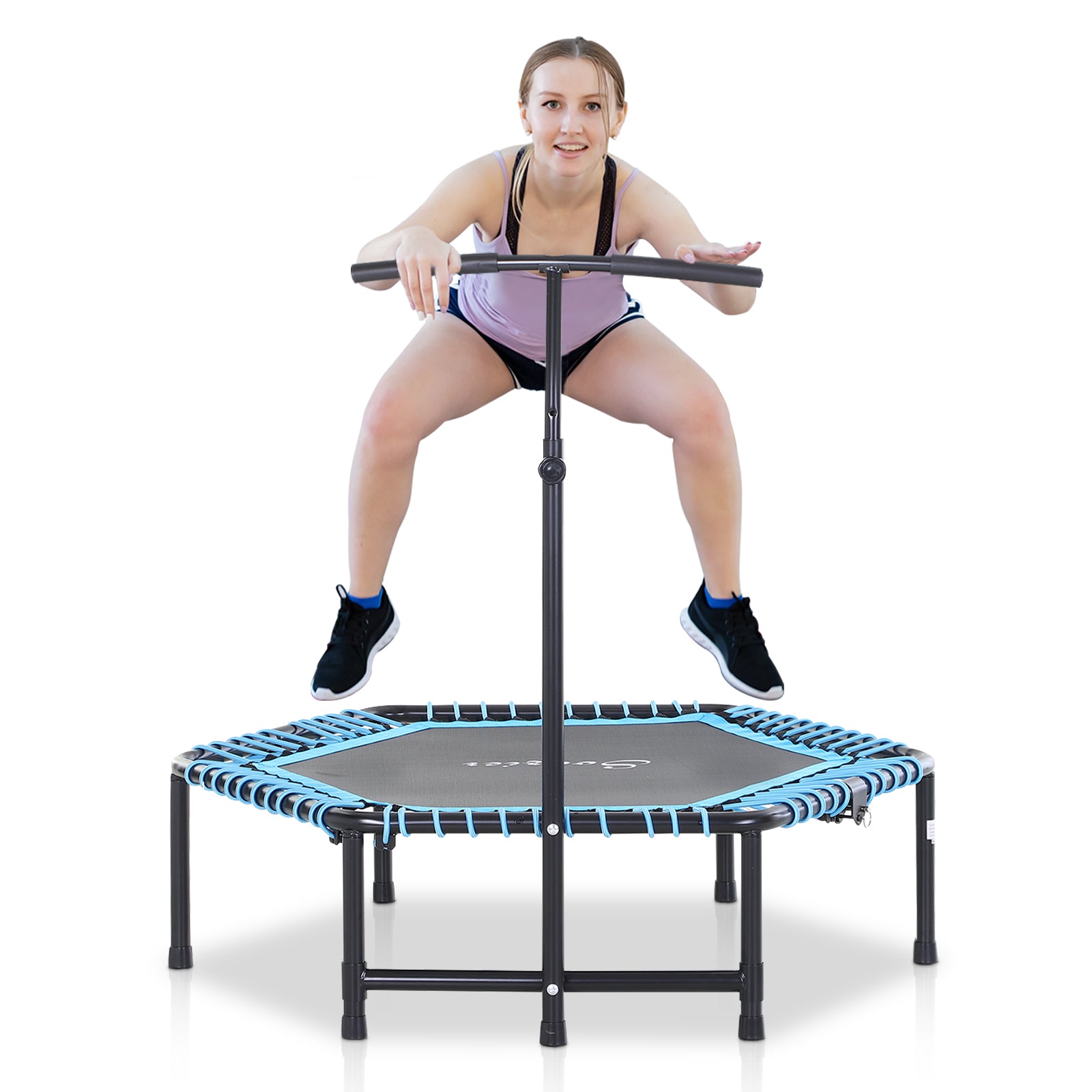 Soozier 4.5ft Exercise Trampoline, Portable & Foldable Fitness Trampoline Rebounder with 3-Level Adjustable T-Bar, Great for Adults Kids Working Out, Blue