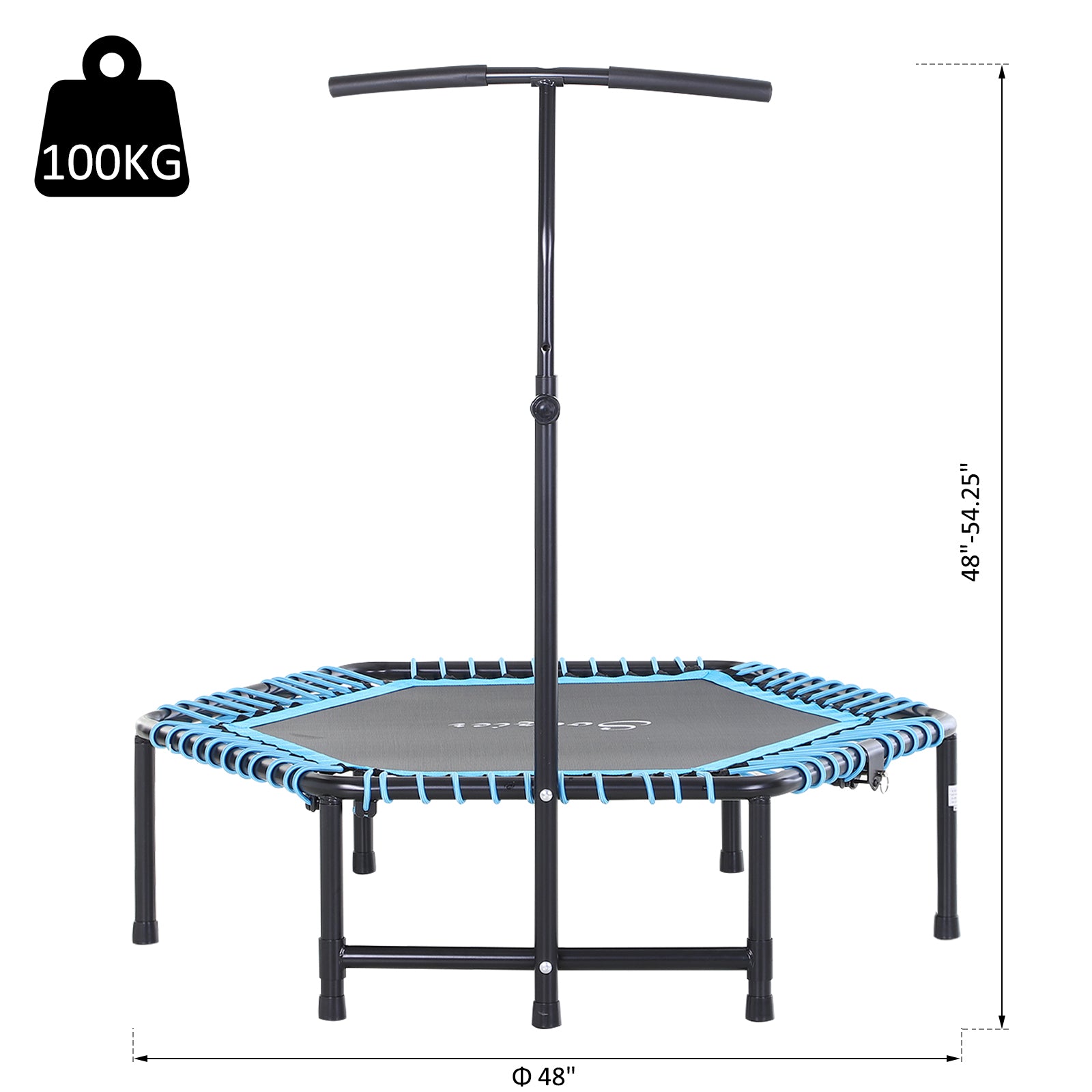 Soozier 4.5ft Exercise Trampoline, Portable & Foldable Fitness Trampoline Rebounder with 3-Level Adjustable T-Bar, Great for Adults Kids Working Out, Blue
