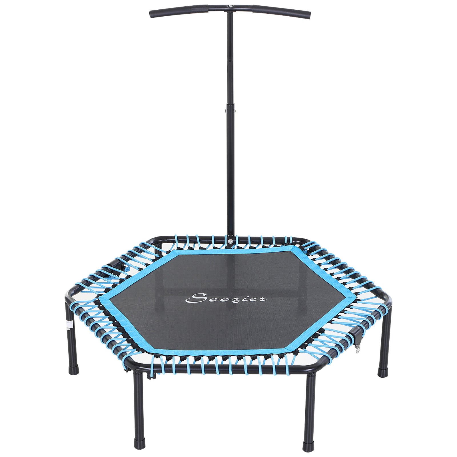 Soozier 4.5ft Exercise Trampoline, Portable & Foldable Fitness Trampoline Rebounder with 3-Level Adjustable T-Bar, Great for Adults Kids Working Out, Blue