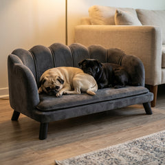 PawHut Pearl Design Pet Sofa for Medium and Large Sized Dogs, Pet Bed with Cushion and Solid Wood Legs, Charcoal Gray