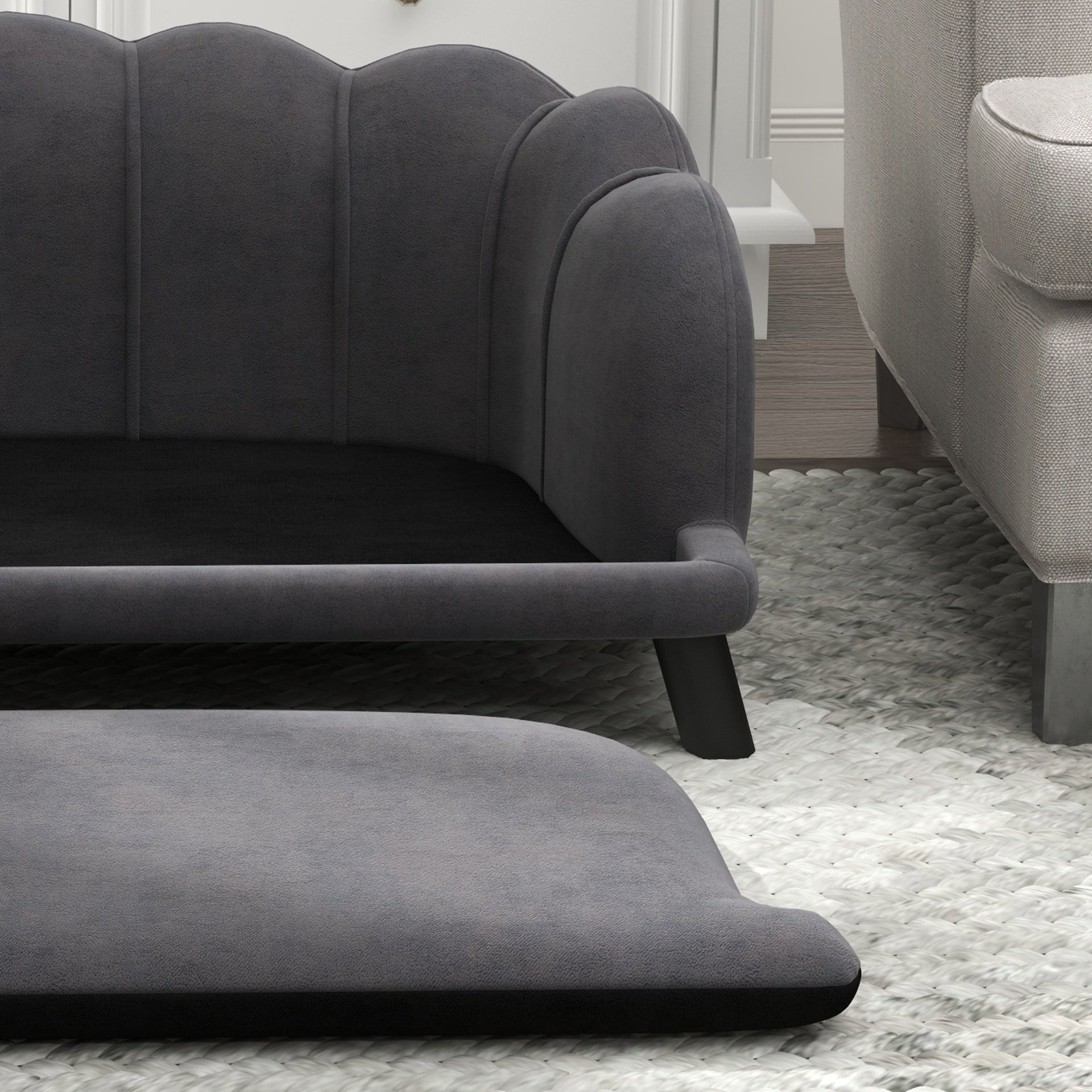 PawHut Pearl Design Pet Sofa for Medium and Large Sized Dogs, Pet Bed with Cushion and Solid Wood Legs, Charcoal Gray