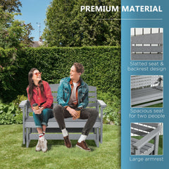 Outsunny Patio Glider Bench w/ HDPE Slatted Double Rocking Chair, Light Gray