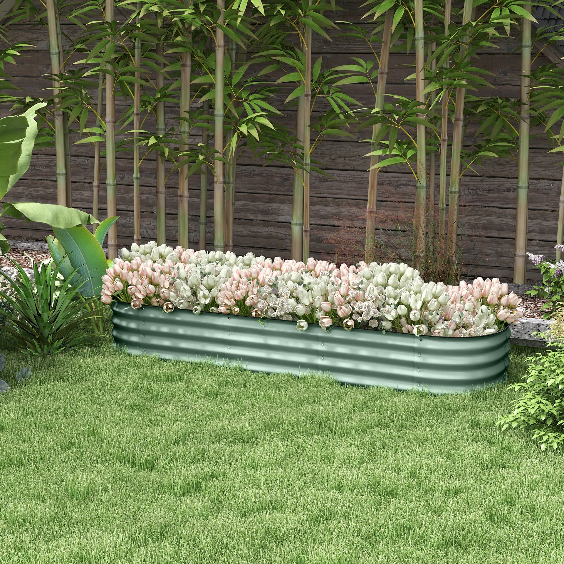 Outsunny 6.4' x 2' x 1' Galvanized Raised Garden Bed Kit, Metal Planter Box with Safety Edging, Green