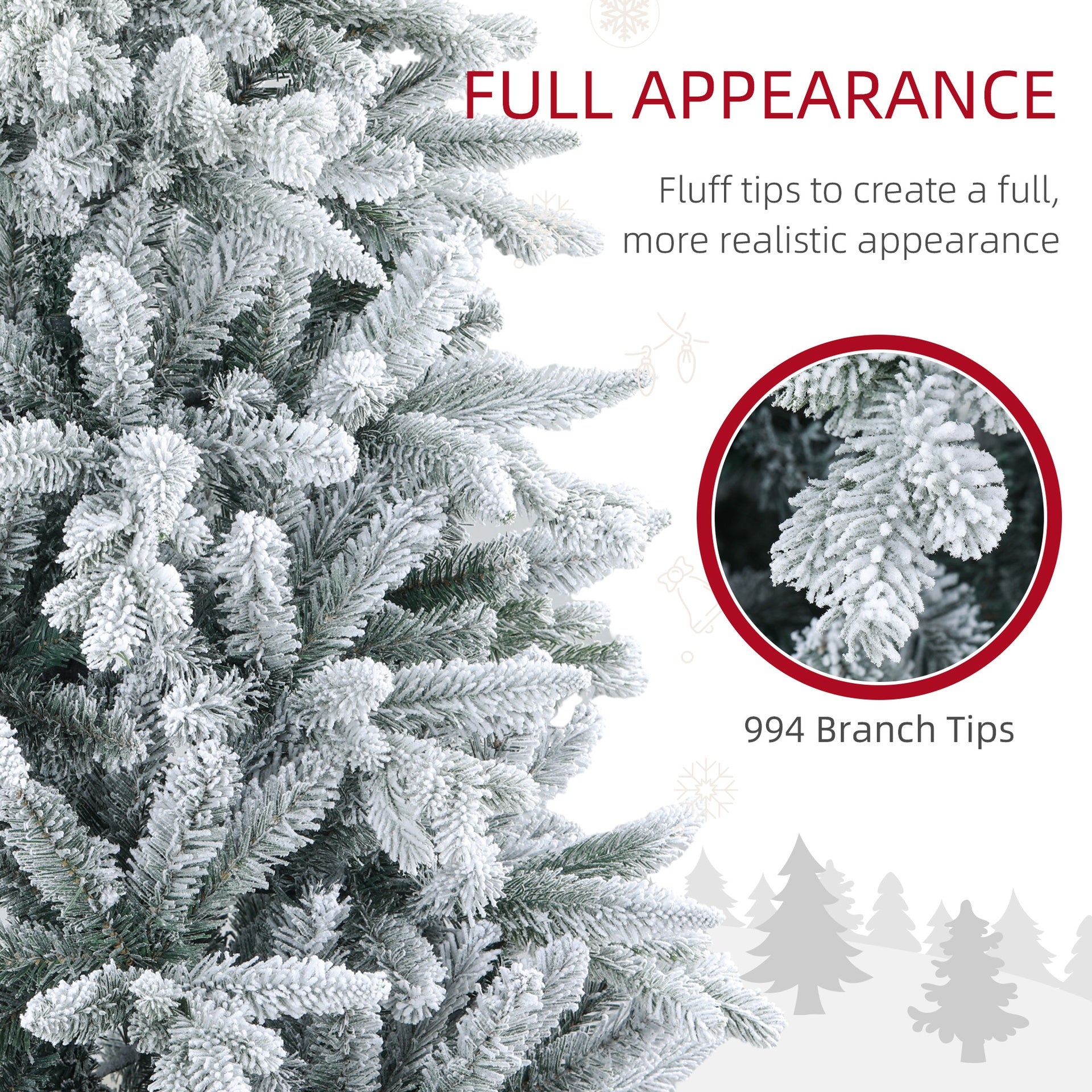 HOMCOM 6ft Artificial Flocked Christmas Tree with Snow Tips, Easy Assembly, Hinged Xmas Tree for Home Office Holiday