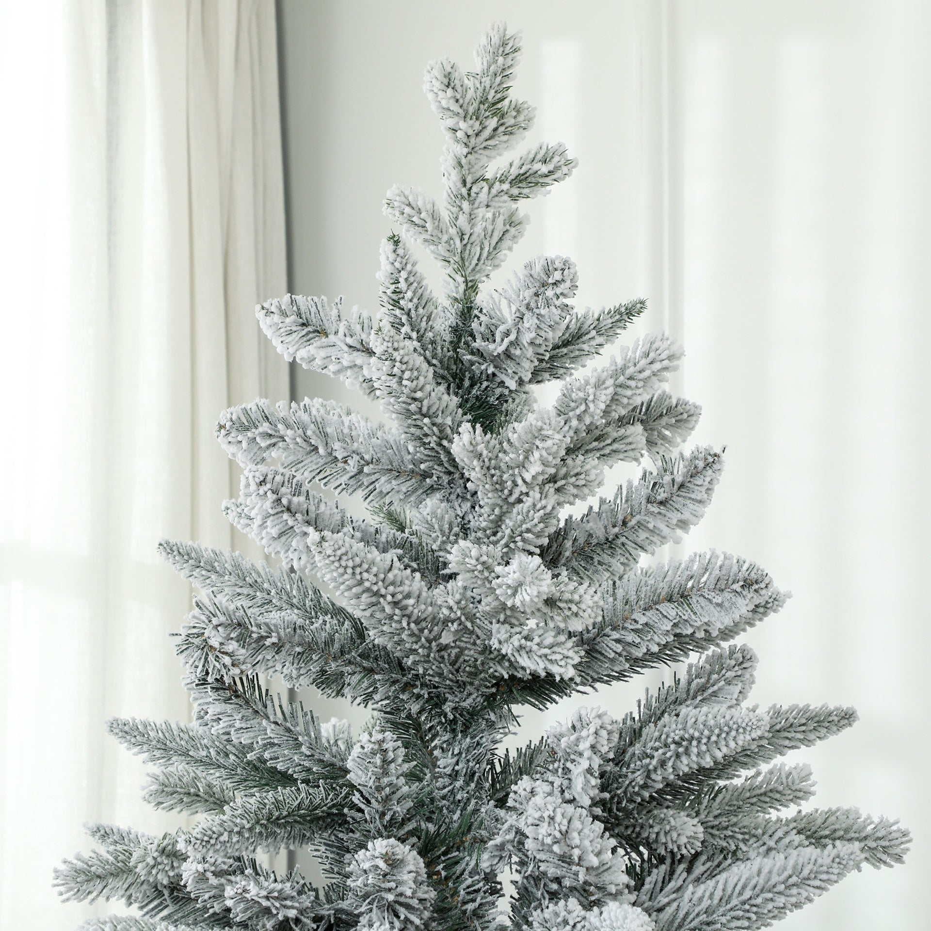 HOMCOM 6ft Artificial Flocked Christmas Tree with Snow Tips, Easy Assembly, Hinged Xmas Tree for Home Office Holiday