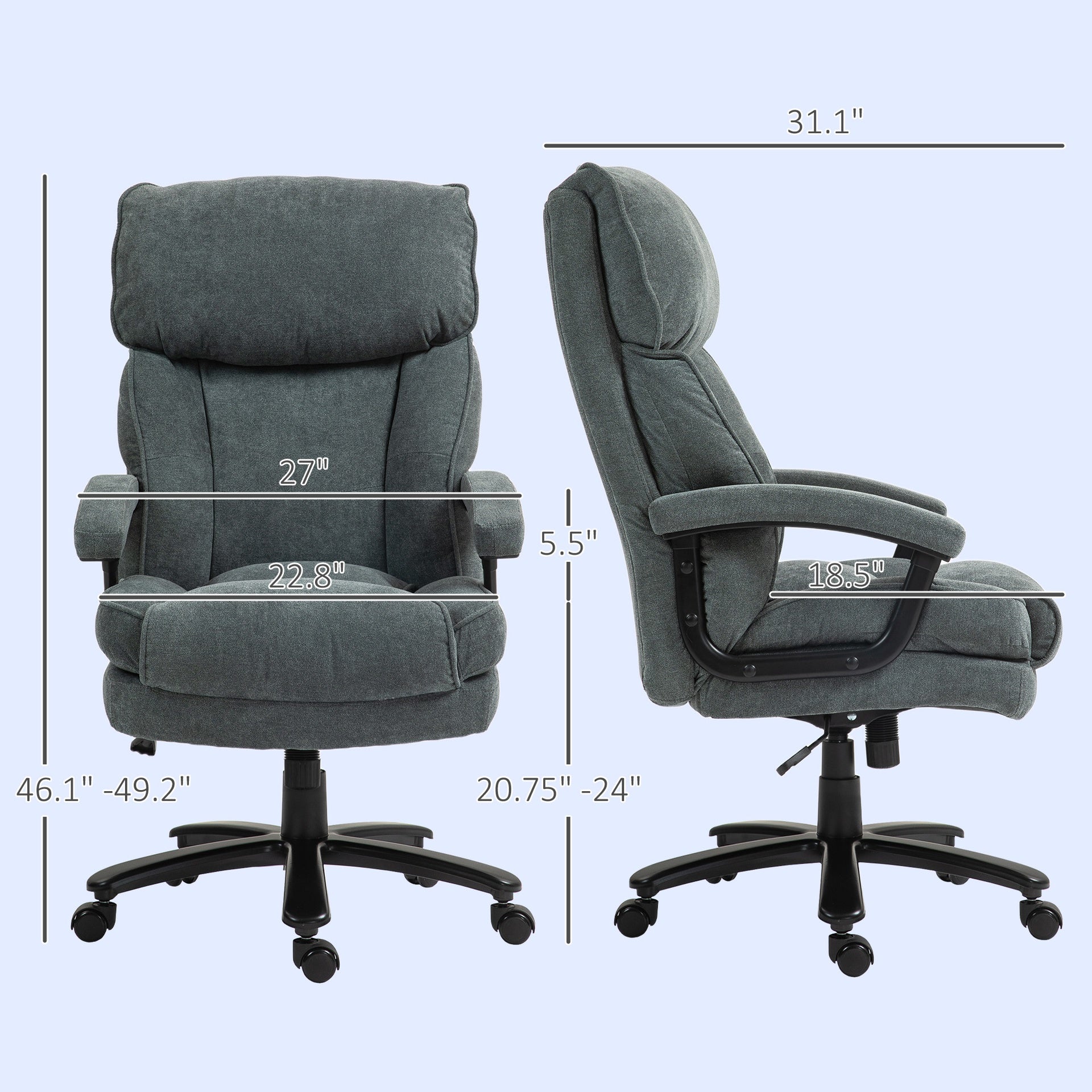 HOMCOM Big and Tall Executive Office Chair, Up to 450 lbs. Heavy Duty Desk Chair, Computer Chair for Heavy People, Gray