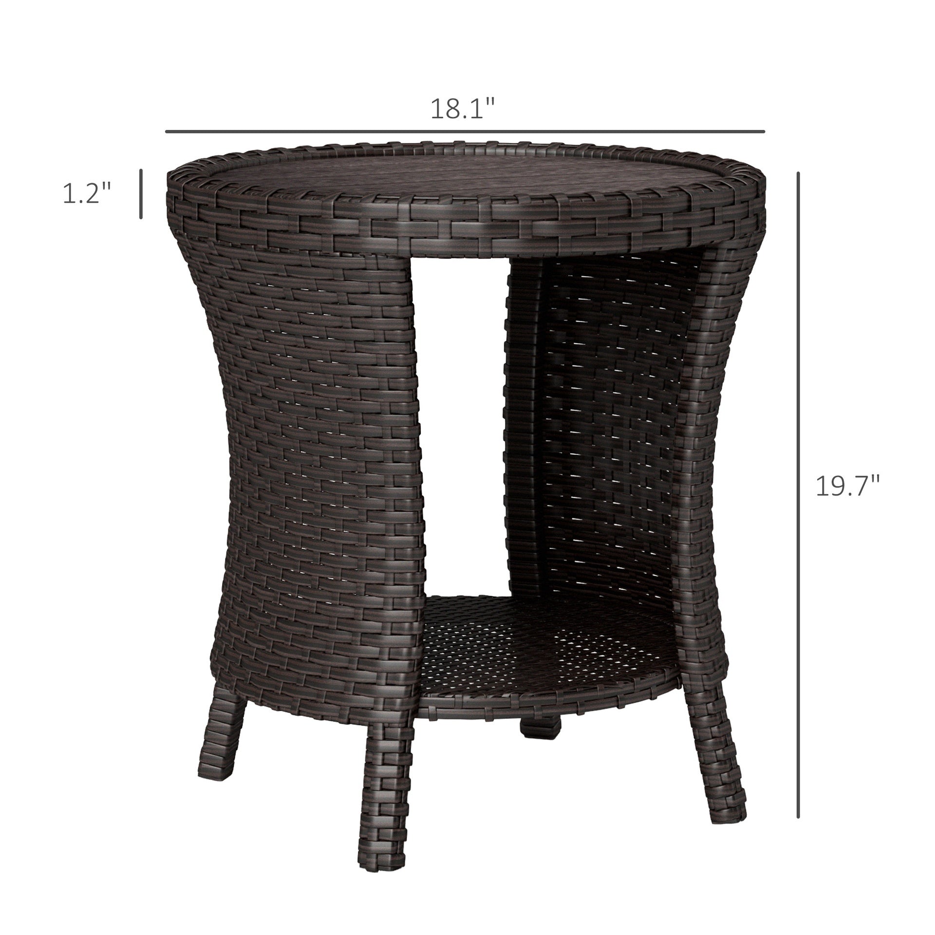 Outsunny 18" Wicker Outdoor Coffee Table, PE Rattan Patio Side Table with 2-Tier Storage, Composite Wood Top, Mixed Brown