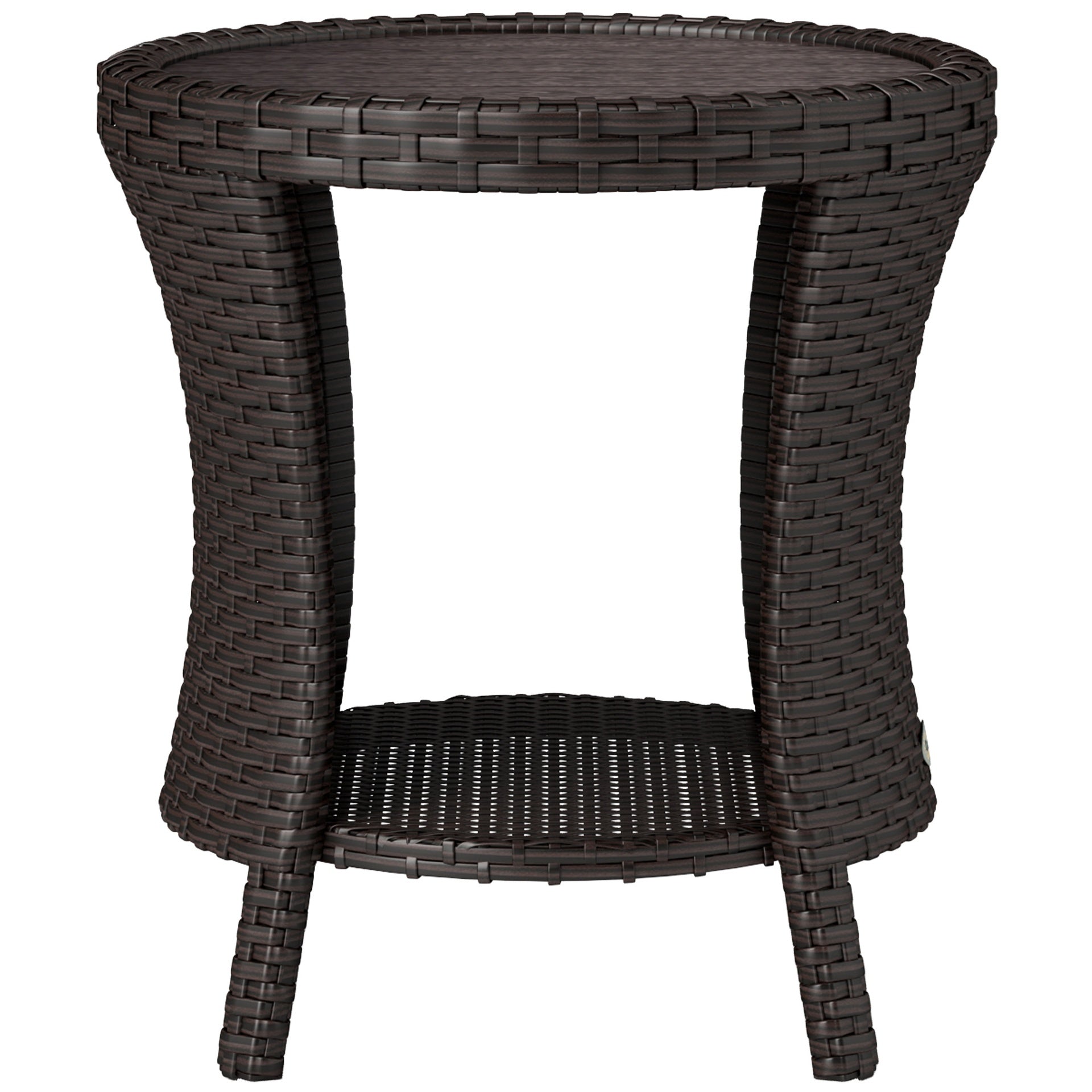 Outsunny 18" Wicker Outdoor Coffee Table, PE Rattan Patio Side Table with 2-Tier Storage, Composite Wood Top, Mixed Brown