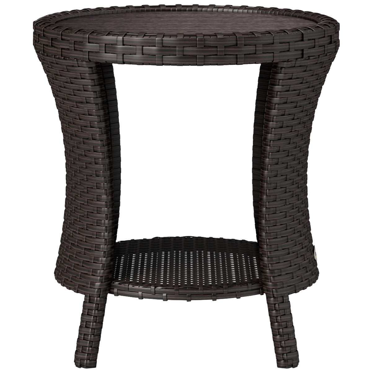 Outsunny 18" Wicker Outdoor Coffee Table, PE Rattan Patio Side Table with 2-Tier Storage, Composite Wood Top, Mixed Brown