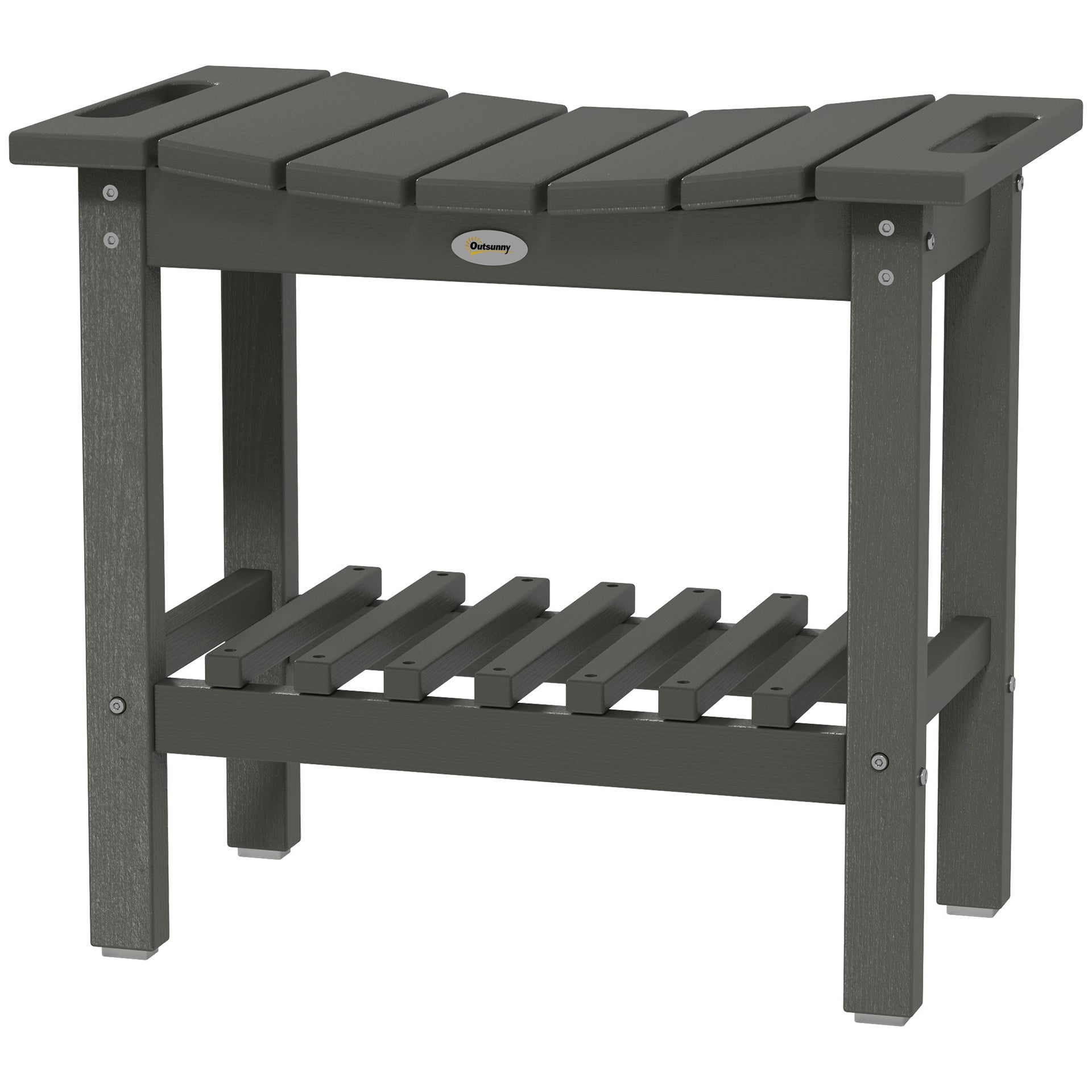 Outsunny HDPE Shower Bench, Waterproof Shower Stool with Handle, Storage Shelf, Non-Slip Pads for Indoor Outdoor, Dark Gray
