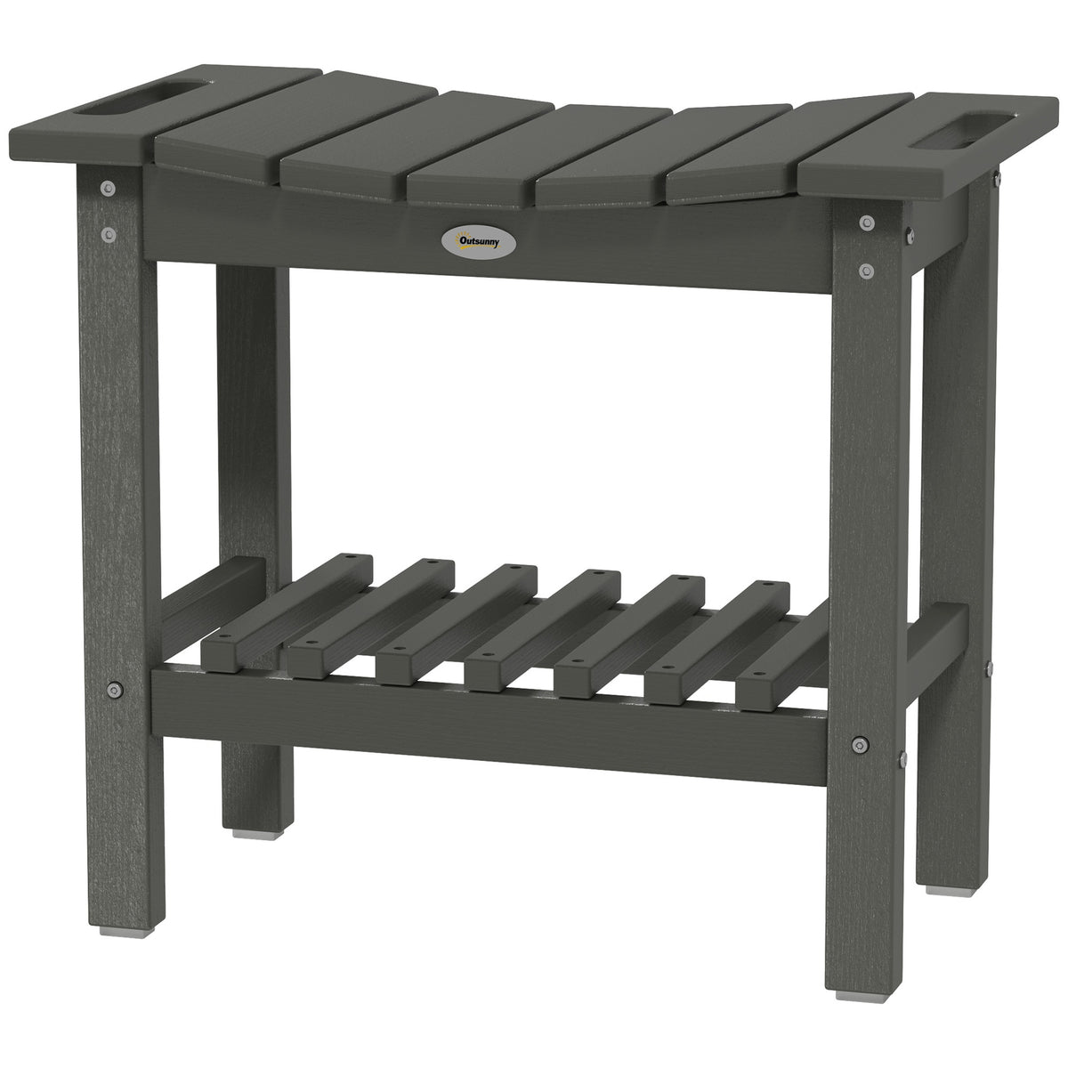 Outsunny HDPE Shower Bench, Waterproof Shower Stool with Handle, Storage Shelf, Non-Slip Pads for Indoor Outdoor, Dark Gray