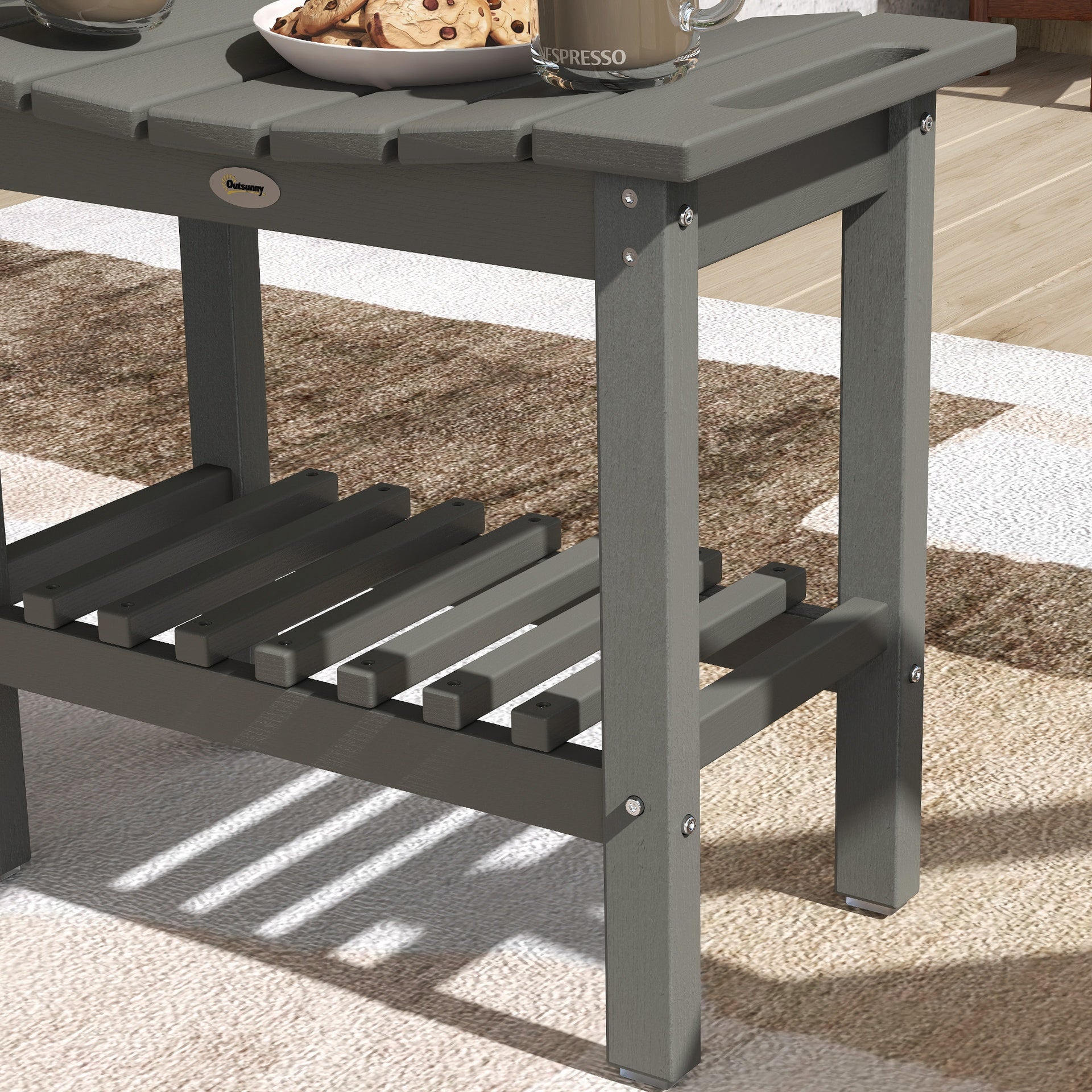Outsunny HDPE Shower Bench, Waterproof Shower Stool with Handle, Storage Shelf, Non-Slip Pads for Indoor Outdoor, Dark Gray