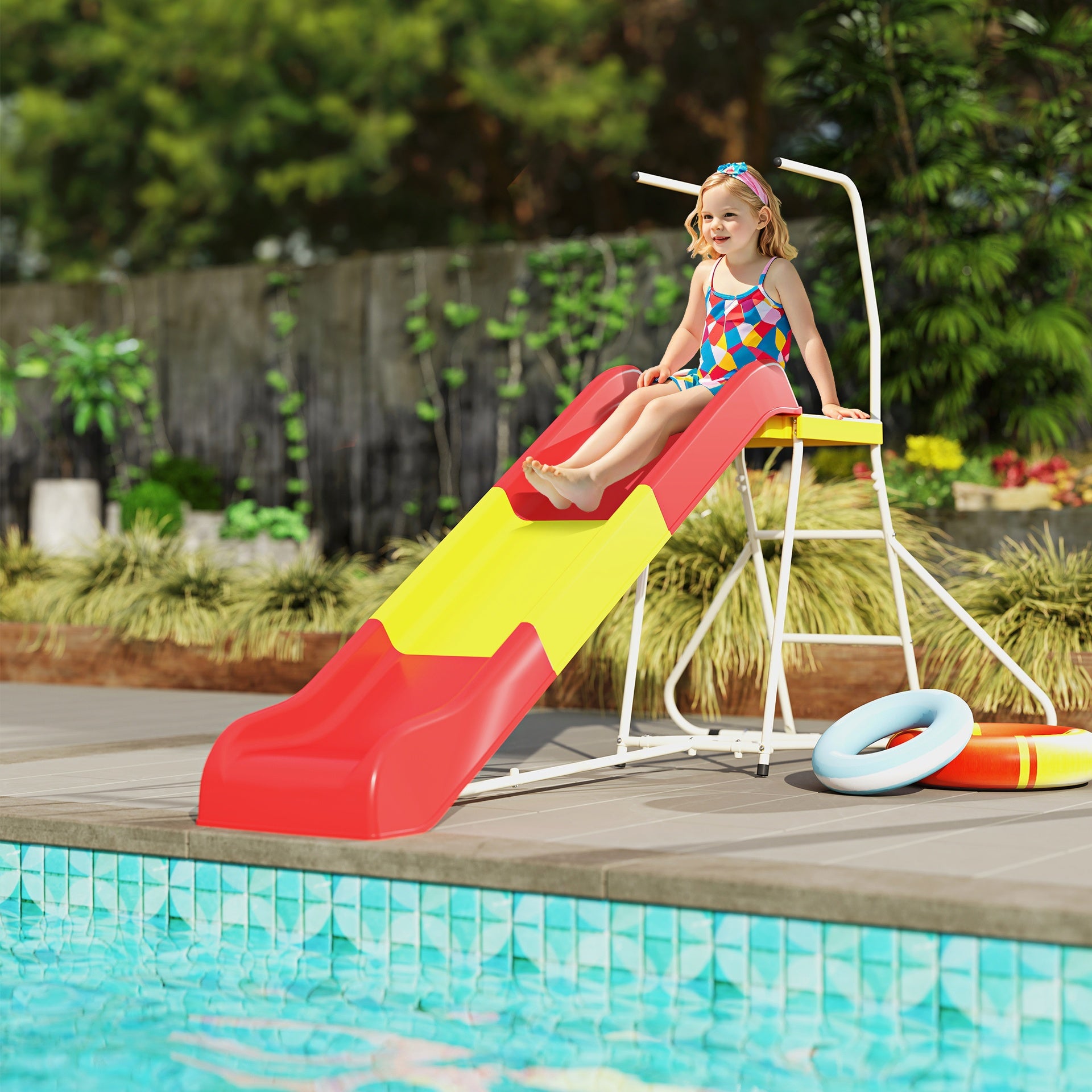 Qaba 6ft Slide for Kids, Metal Freestanding Playground Equipment with Climbing Ladder, for Backyard, Outdoor, Indoor, Red