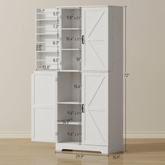 HOMCOM Farmhouse Kitchen Pantry, 72" Tall Pantry Cabinet with 4 Barn Doors, 4 Adjustable Shelves and 8 Door Shelves, White