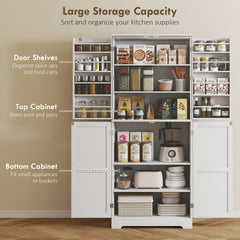 HOMCOM Farmhouse Kitchen Pantry, 72" Tall Pantry Cabinet with 4 Barn Doors, 4 Adjustable Shelves and 8 Door Shelves, White