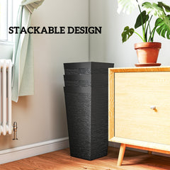 Outsunny 22.8 Inch Set of 3 Outdoor Planters with Stone Finish and Wheels, Stackable Tapered Planters with Drainage Hole, Black