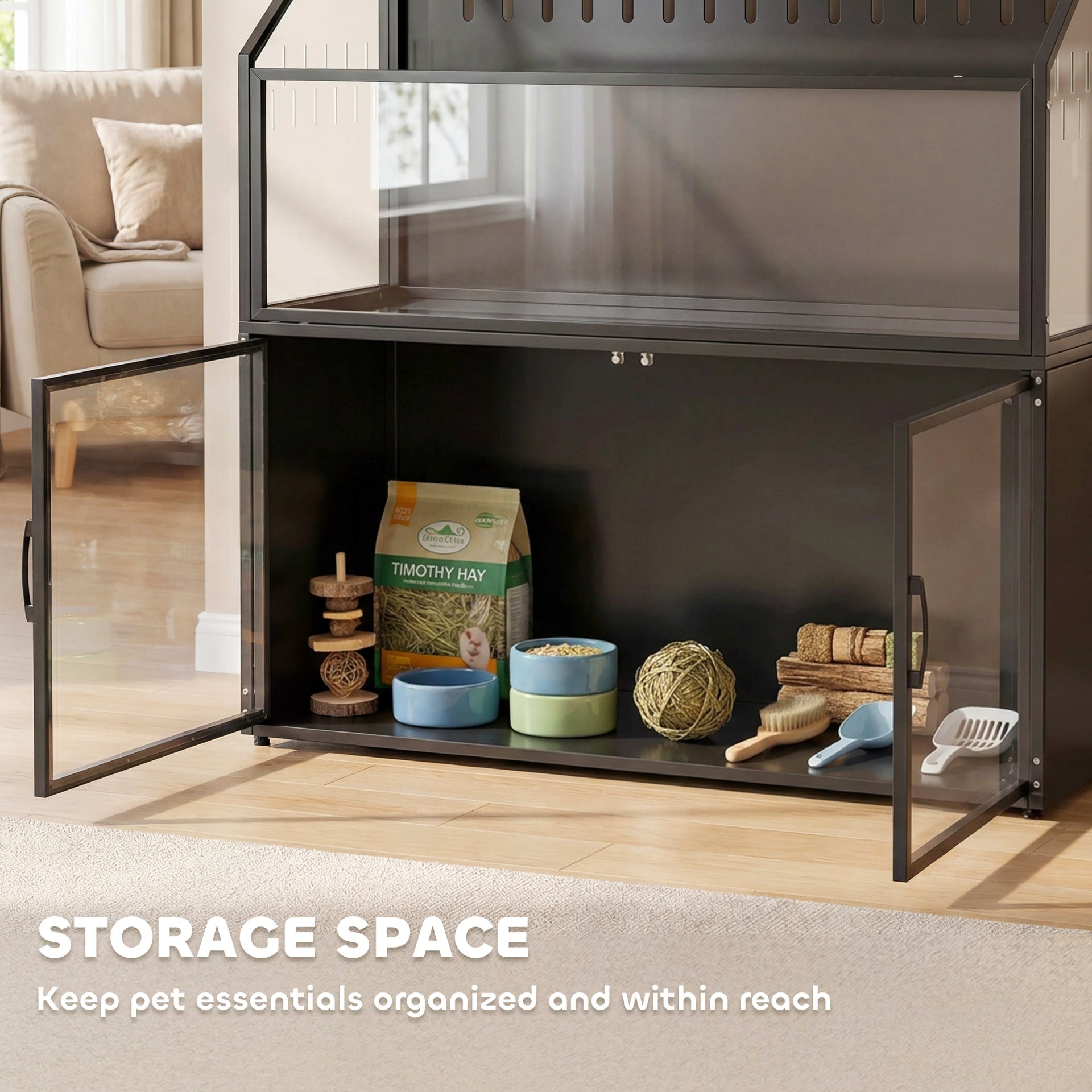 PawHut Hamster Cage with Storage Cabinet, Small Animal Cage with Easy View Acrylic Panels and Openable Top, Guinea Pig Habitat