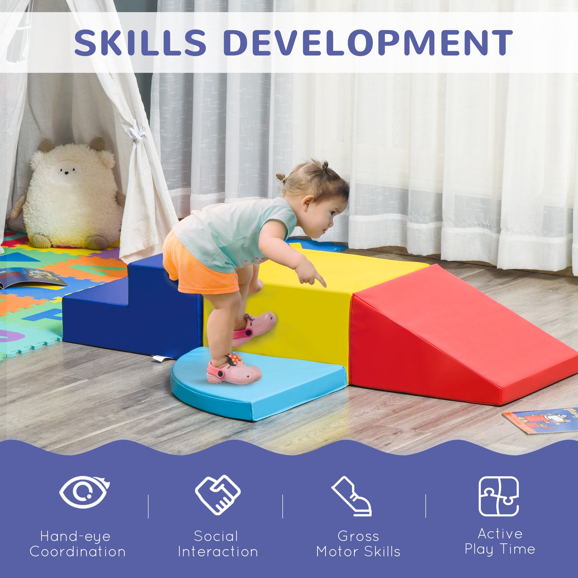 Qaba Foam Play Set for Toddlers and Children Crawling or Sliding, Multicolor