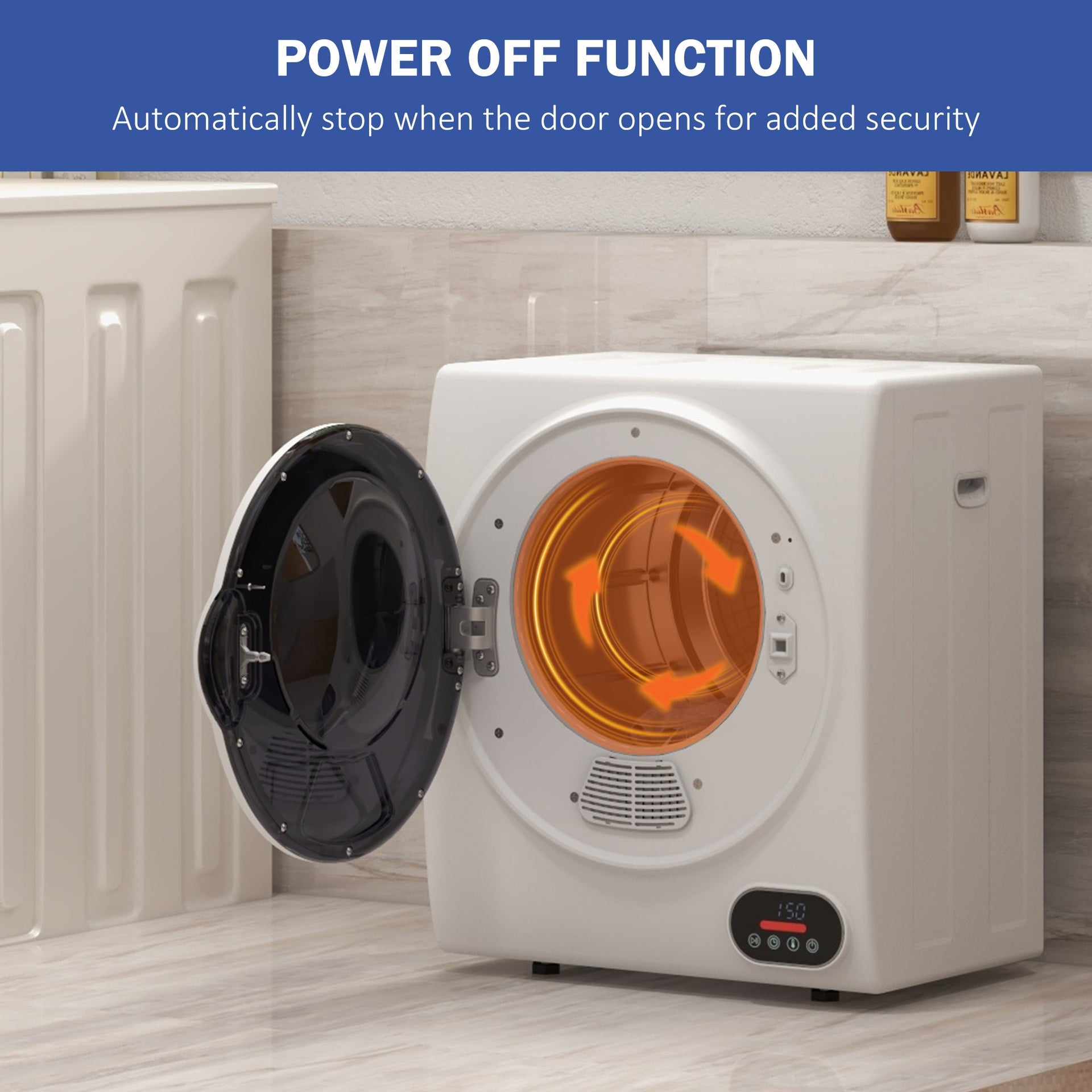 HOMCOM 1.5 cu.ft Portable Compact Clothes Laundry Dryer with Intelligent Drying for Apartments Dorms RVs, 850W, White