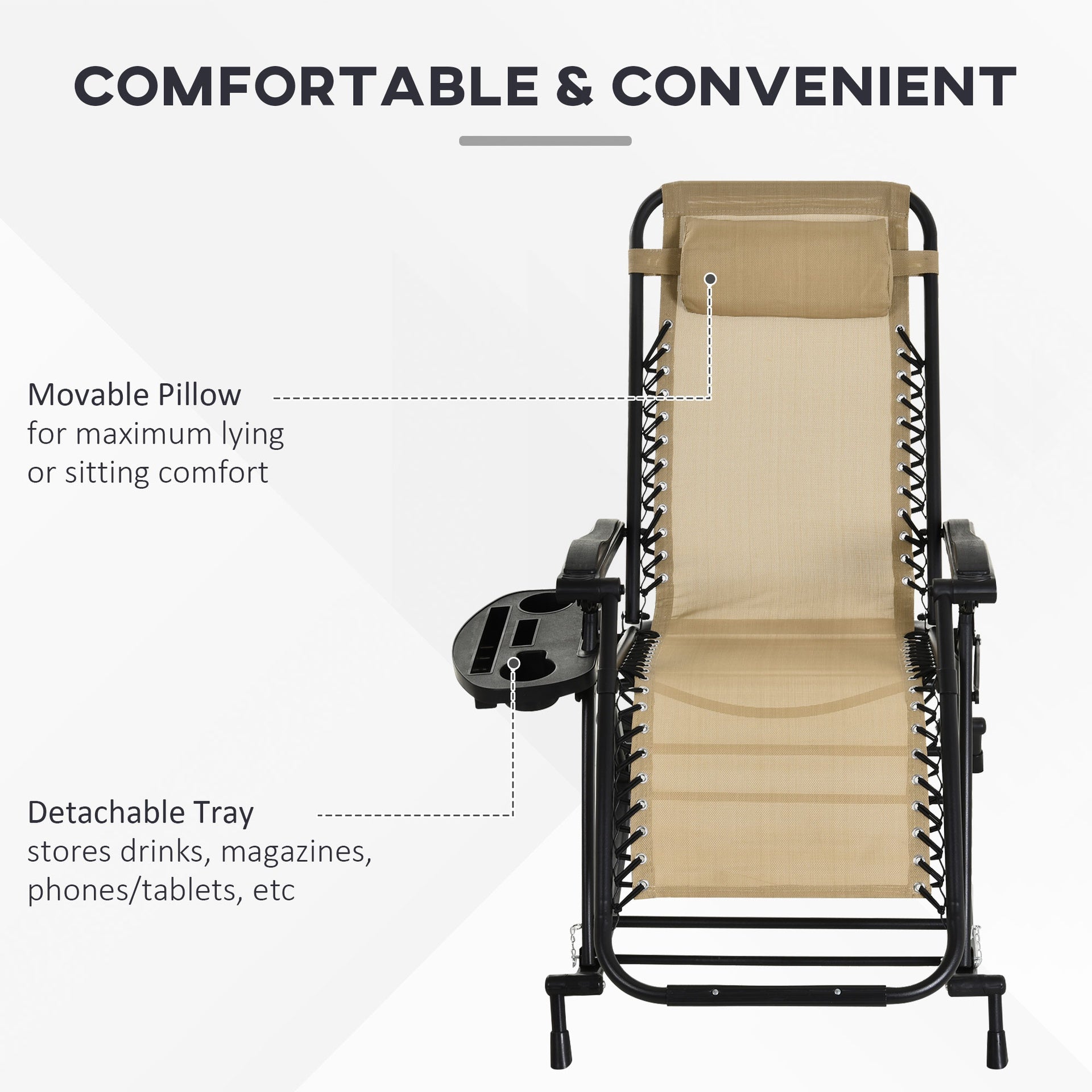 Outsunny 2 Outdoor Rocking Chairs Foldable Reclining Zero Gravity Lounge Rockers w/ Pillow Cup & Phone Holder, Beige
