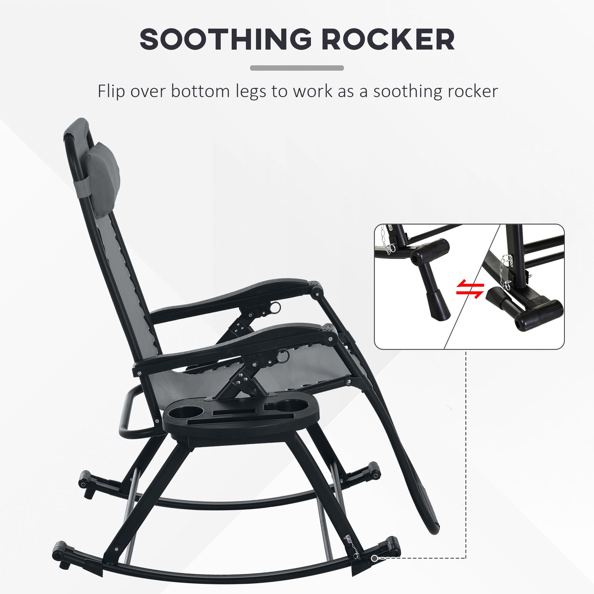 Outsunny 2 Outdoor Rocking Chairs Foldable Reclining Zero Gravity Lounge Rockers w/ Pillow Cup & Phone Holder, Gray