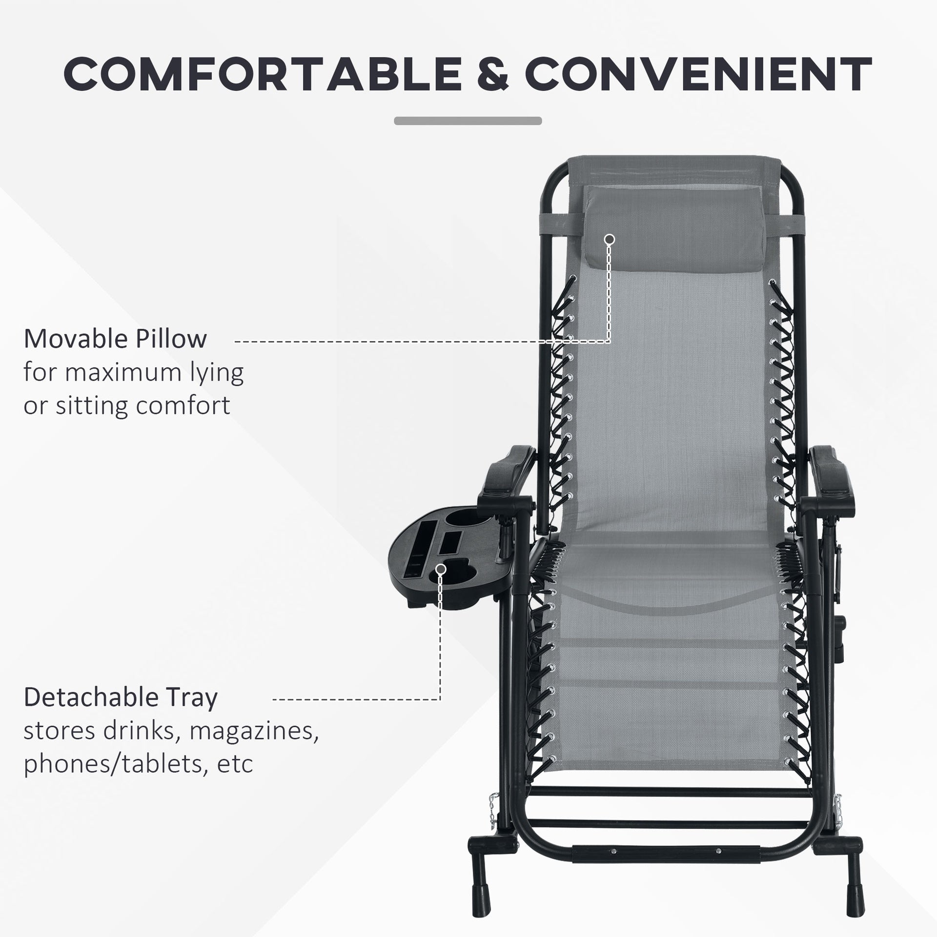 Outsunny 2 Outdoor Rocking Chairs Foldable Reclining Zero Gravity Lounge Rockers w/ Pillow Cup & Phone Holder, Gray