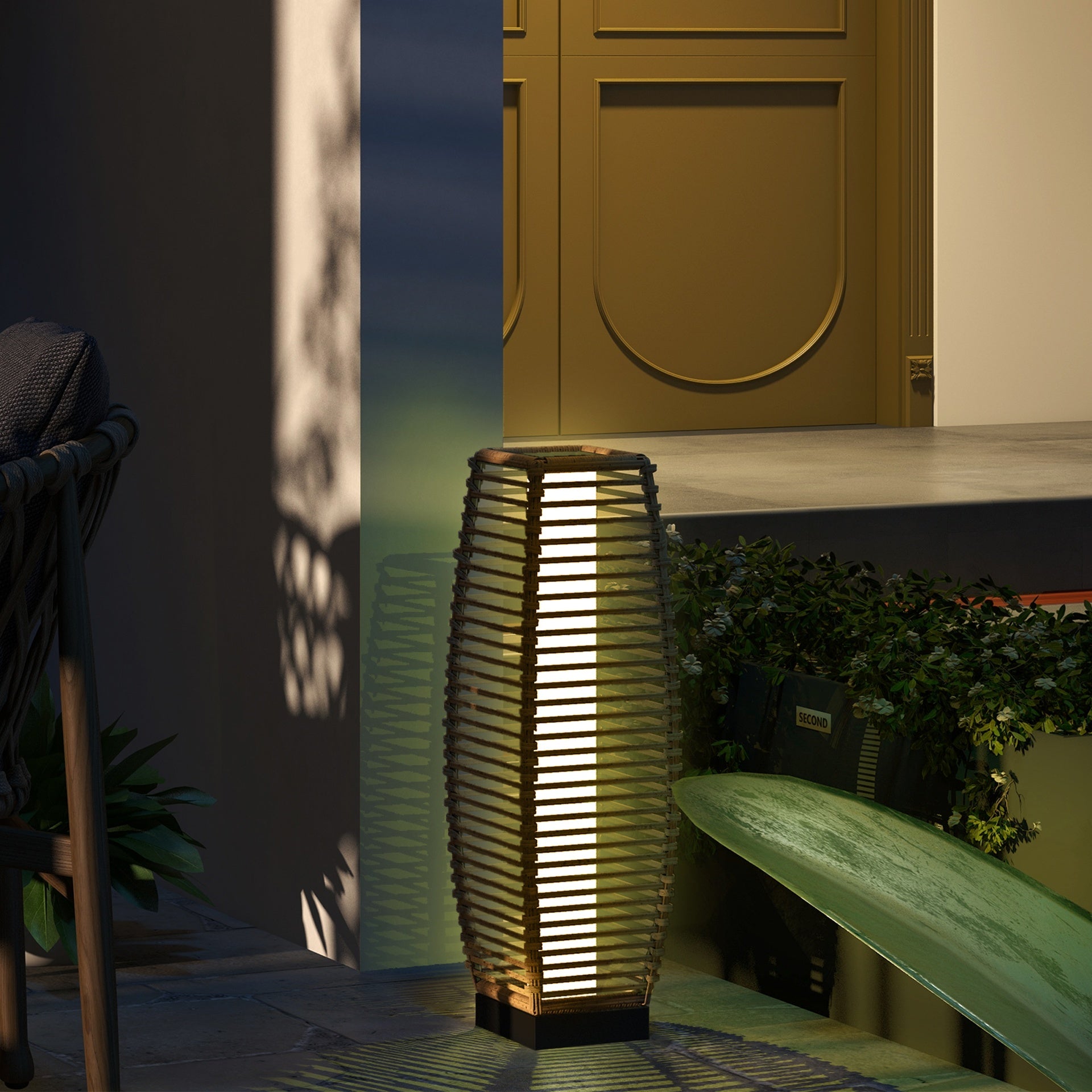 Outsunny Solar Floor Lamp, Outdoor Rattan Garden Lantern Pathway Light & Decorative Driveway Lighting with Auto LED Lights, Sand