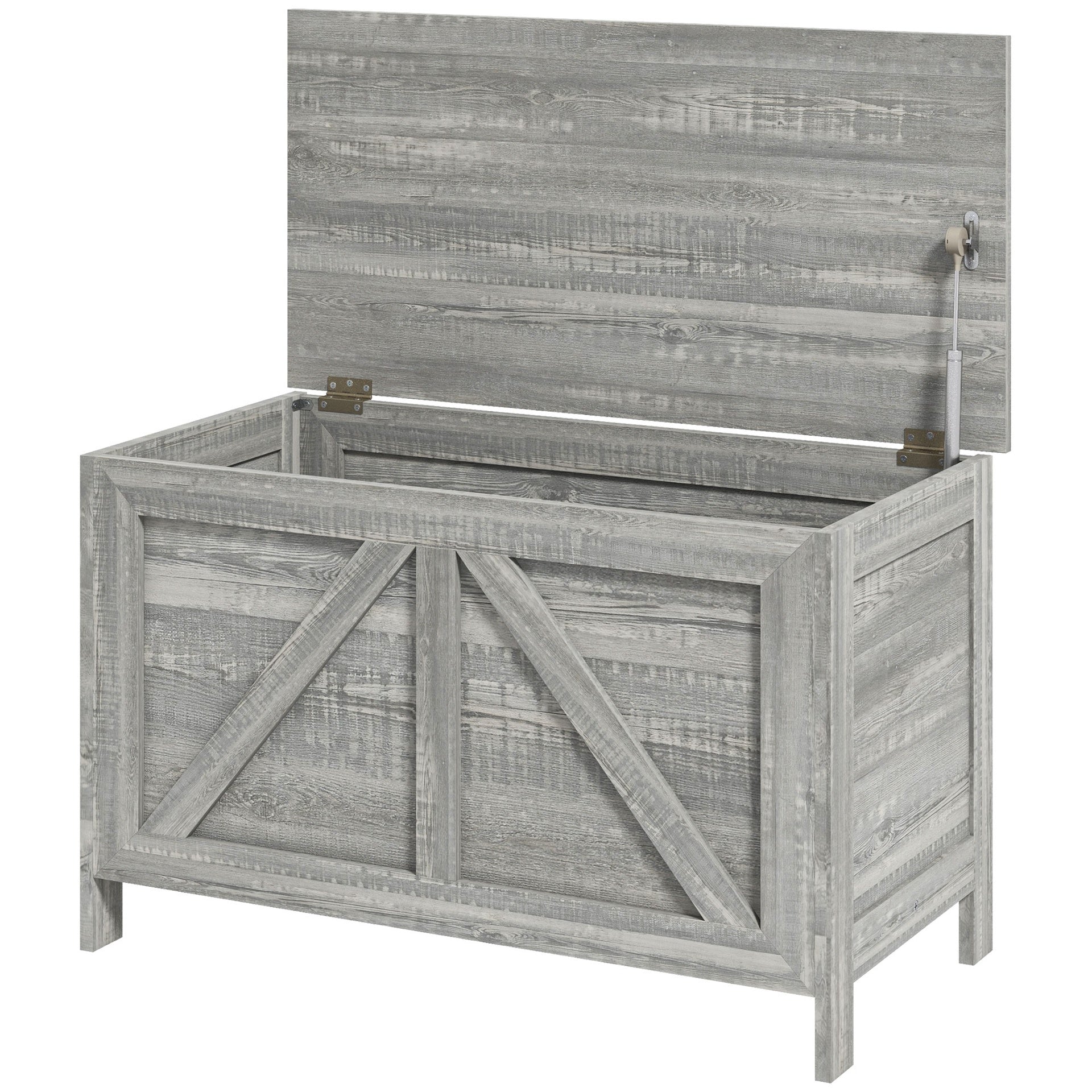 HOMCOM Storage Chest, Farmhouse Lift Top Box Organizer with Safety Hinge, for Bedroom, Entryway, Living Room, Gray Wood Grain