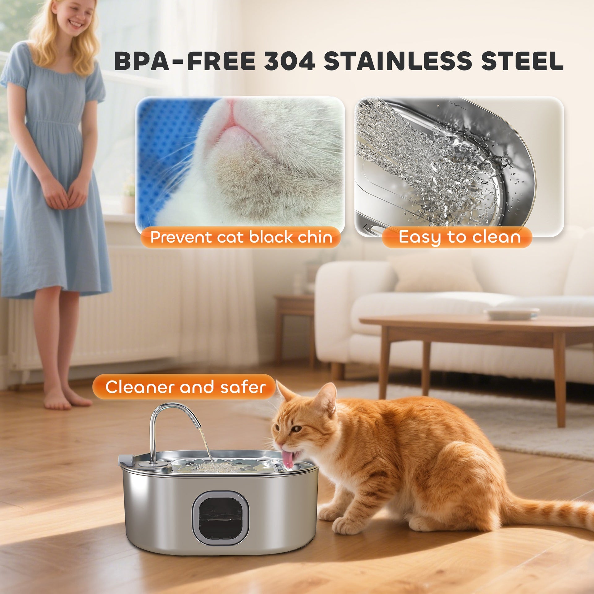 PawHut 246 oz./7L Stainless Steel Cat Water Fountain with Filters, Ultra-Quiet Pump, for Cats, Dogs & Multi-Pet Homes