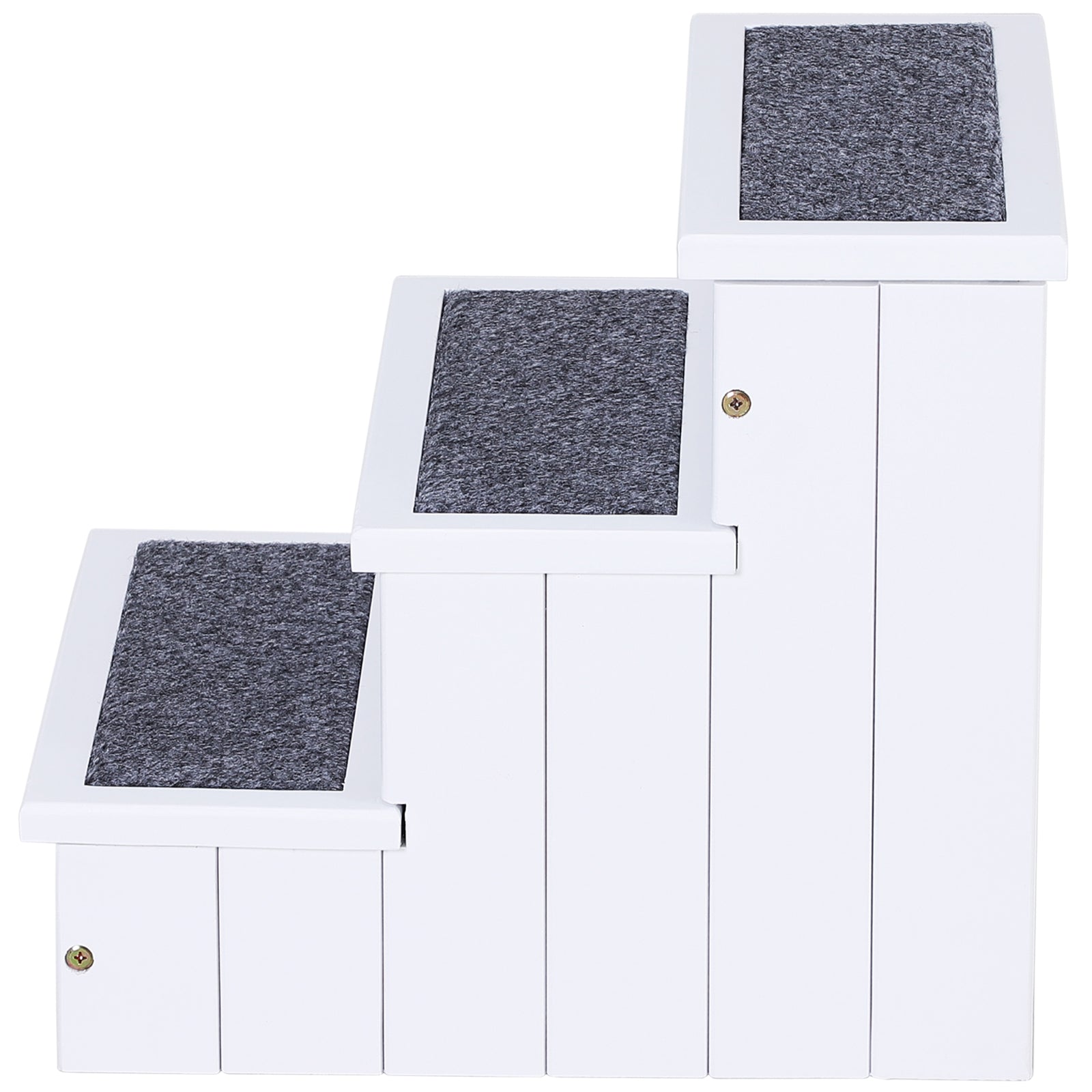 PawHut 3 Step Wooden Carpeted Non Slip Pet Stairs Ramp for Cats and Small Dogs - White