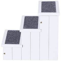PawHut 3 Step Wooden Carpeted Non Slip Pet Stairs Ramp for Cats and Small Dogs - White