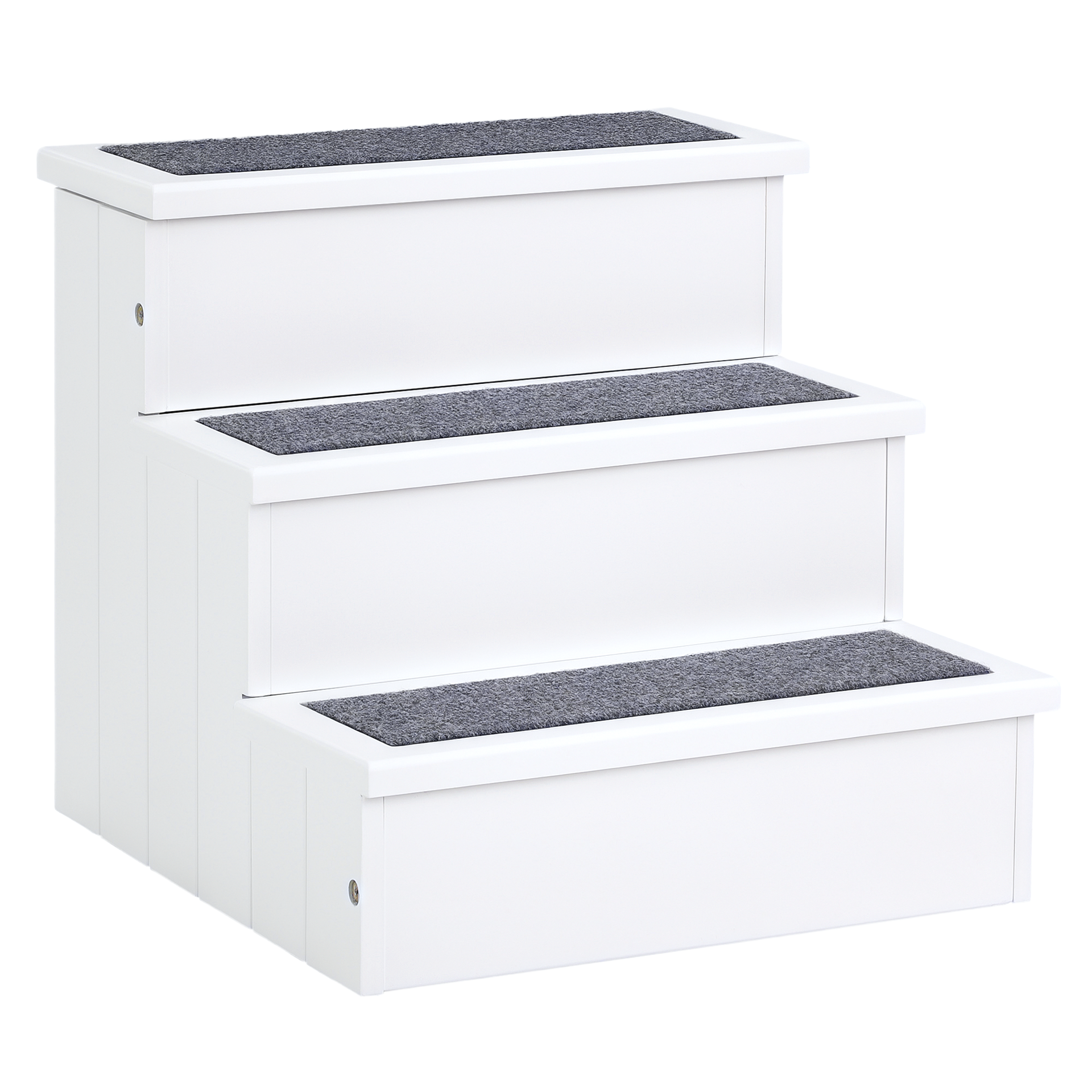PawHut 3 Step Wooden Carpeted Non Slip Pet Stairs Ramp for Cats and Small Dogs - White