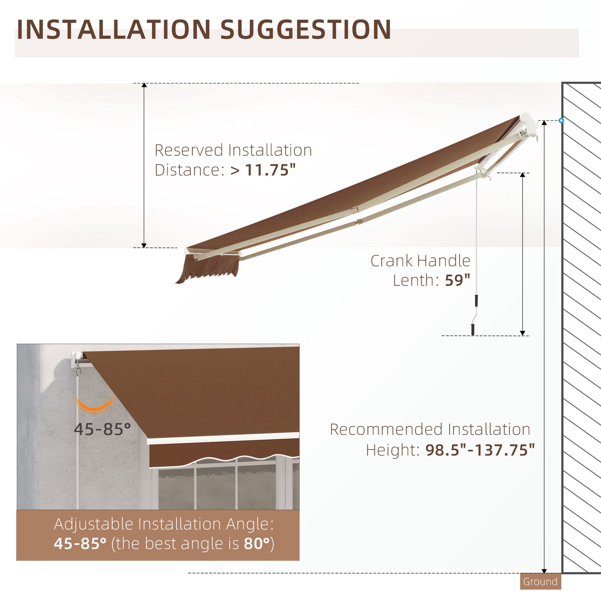 Outsunny 10' x 8' Manual Retractable Sun Shade Patio Awning - Coffee Brown
